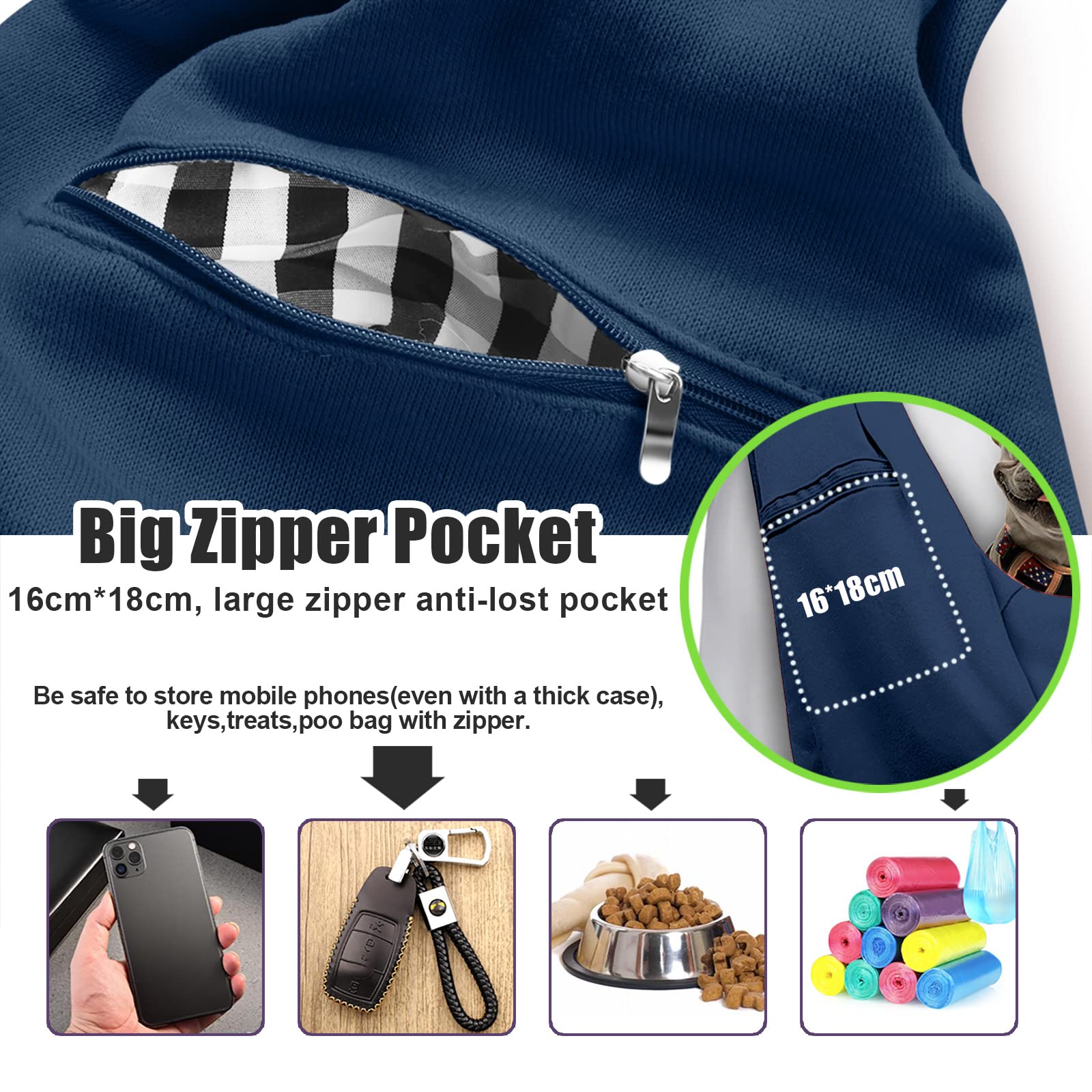 Tomkas Small Dog Sling Carrier - Zipper Pocket & Adjustable Strap & Zip Pocket - For 3-10 Lbs Pets(Dark Blue)