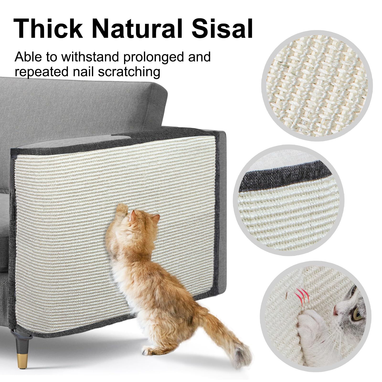 Cat Scratch Furniture Couch Protector With Natural Sisal For Protecting Couch Sofa Chair (Left Hand)