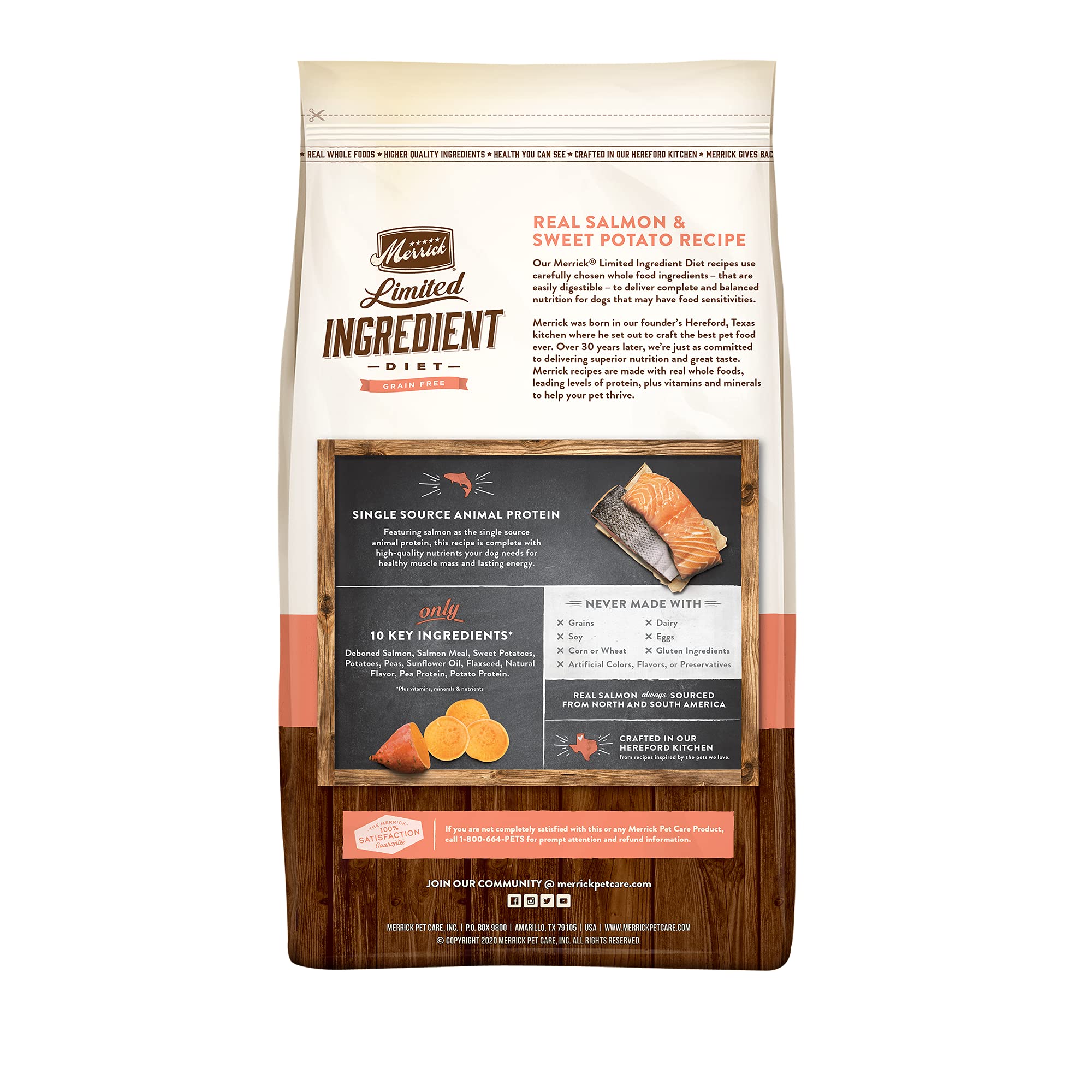 Merrick Limited Ingredient Diet Grain Free Dry Dog Food, Premium And Healthy Kibble, Salmon And Sweet Potato - 4.0 lb. Bag