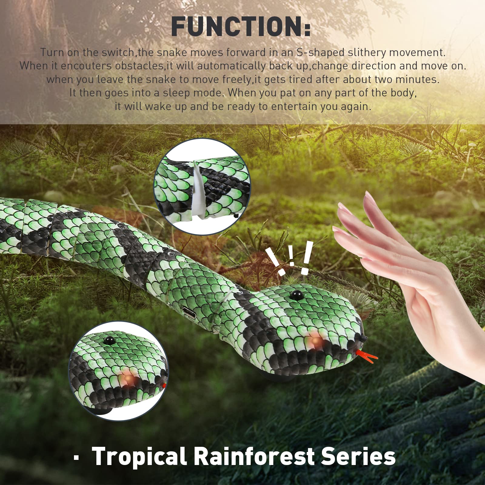 Faukait Cat Toys Interactive,Kitten Toys,Realistic Simulation Smart Sensing Snake Toy,Usb Rechargeable,Automatically Sense Obsta