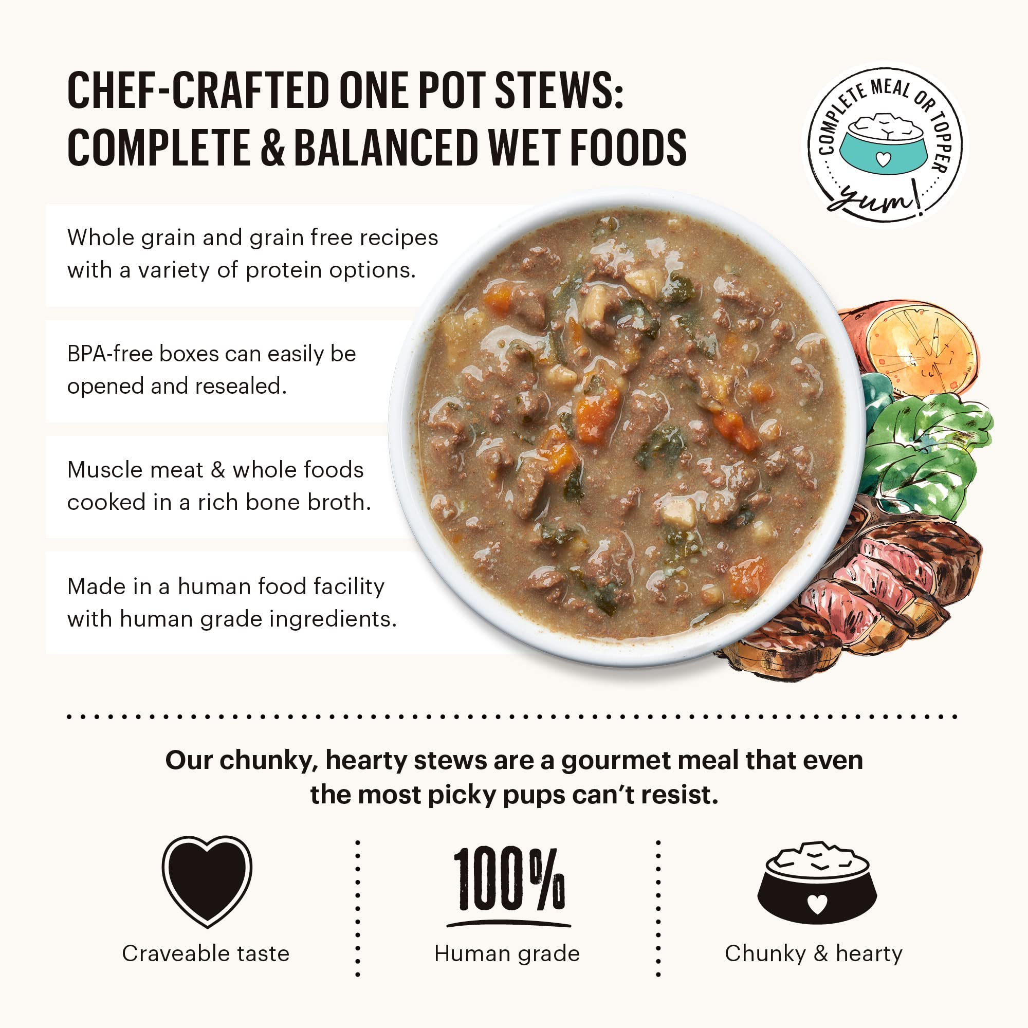 The Honest Kitchen One Pot Stews: Roasted Beef Stew with Kale, Sweet Potatoes & Carrots Wet Dog Food, 10.5 oz x6