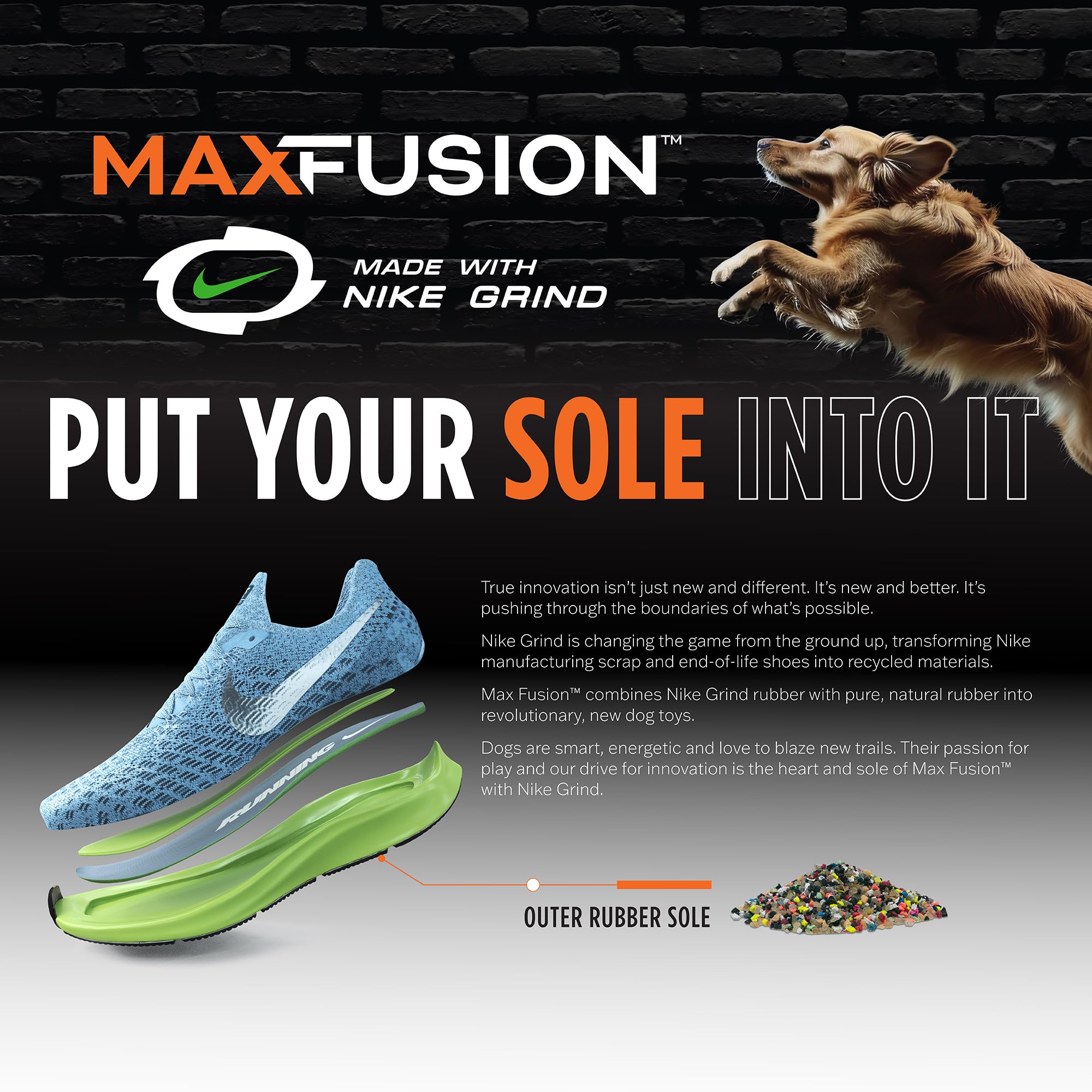 Max Fusion Made With Nike Grind, Arlee Dumbbell Dog Toy, Blue Dog Toys For Large Dogs, Durable & Natural Rubber Chew Toy For Pla