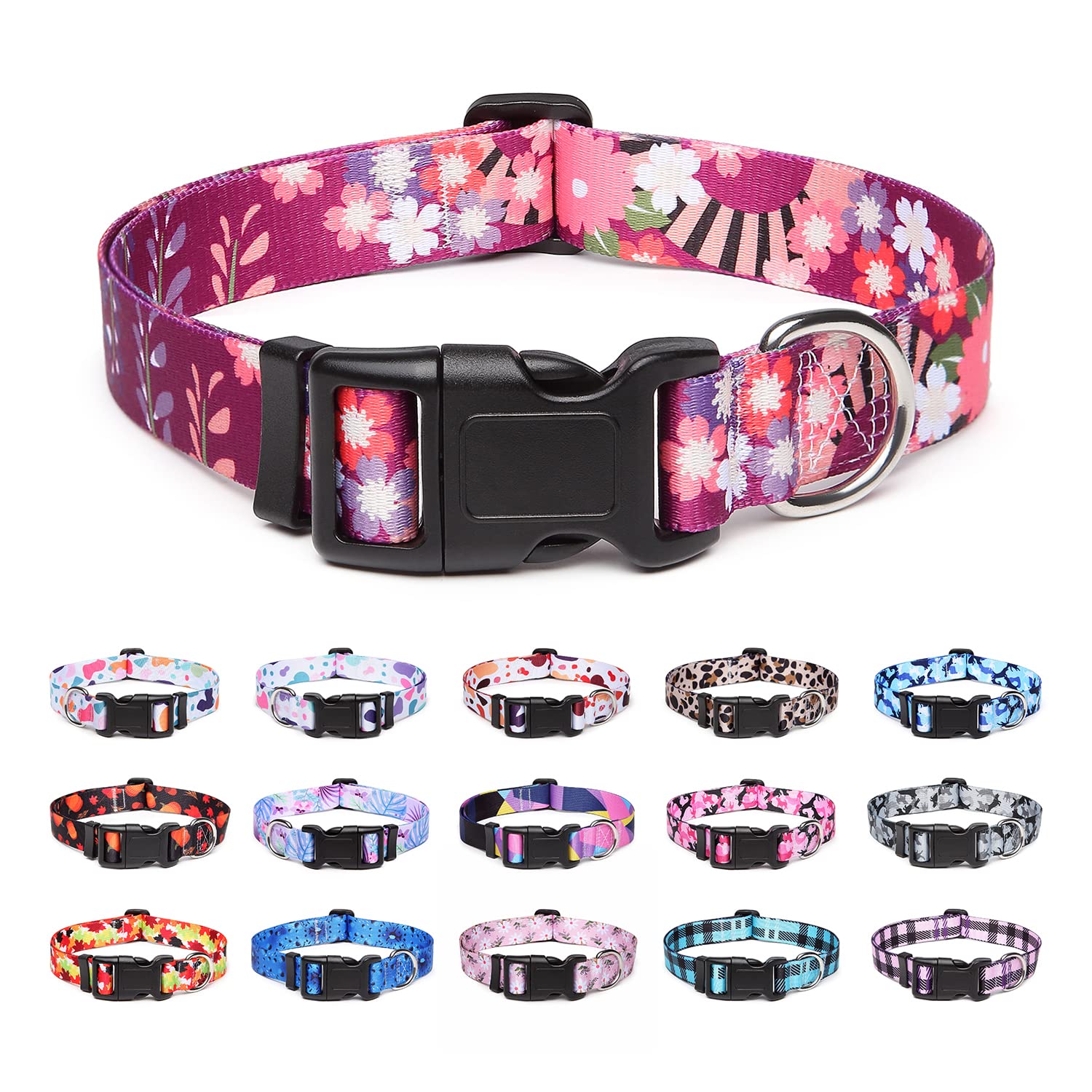Suredoo Adjustable Dog Collar With Patterns, Ultra Comfy Soft Nylon Breathable Pet Collar For Small Medium Large Dogs (M, Colorful Flower