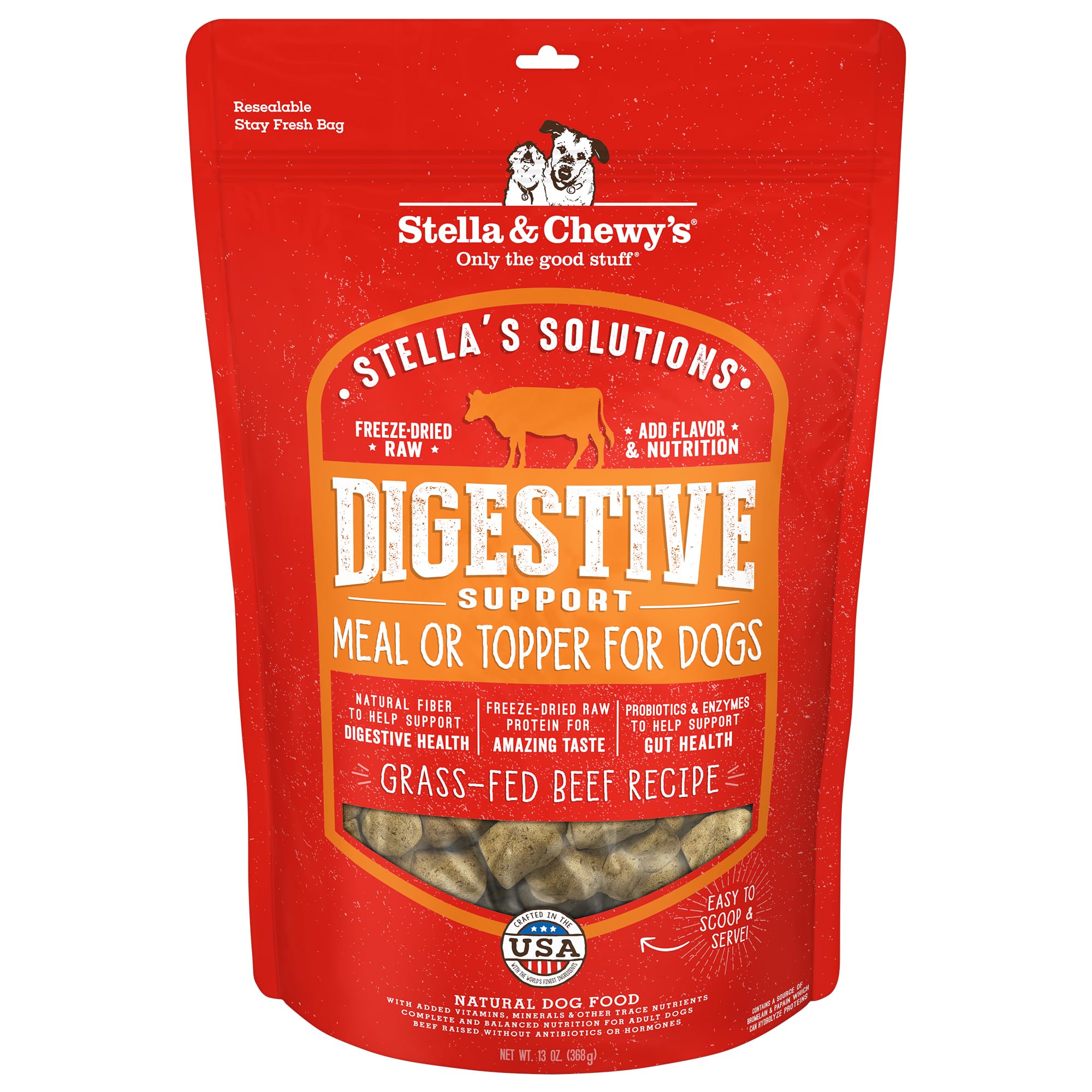 Stella & Chewys - Stellas Solutions Digestive Boost - Grass-Fed Beef Dinner Morsels - Freeze-Dried Raw, Protein Rich, Grain Fre