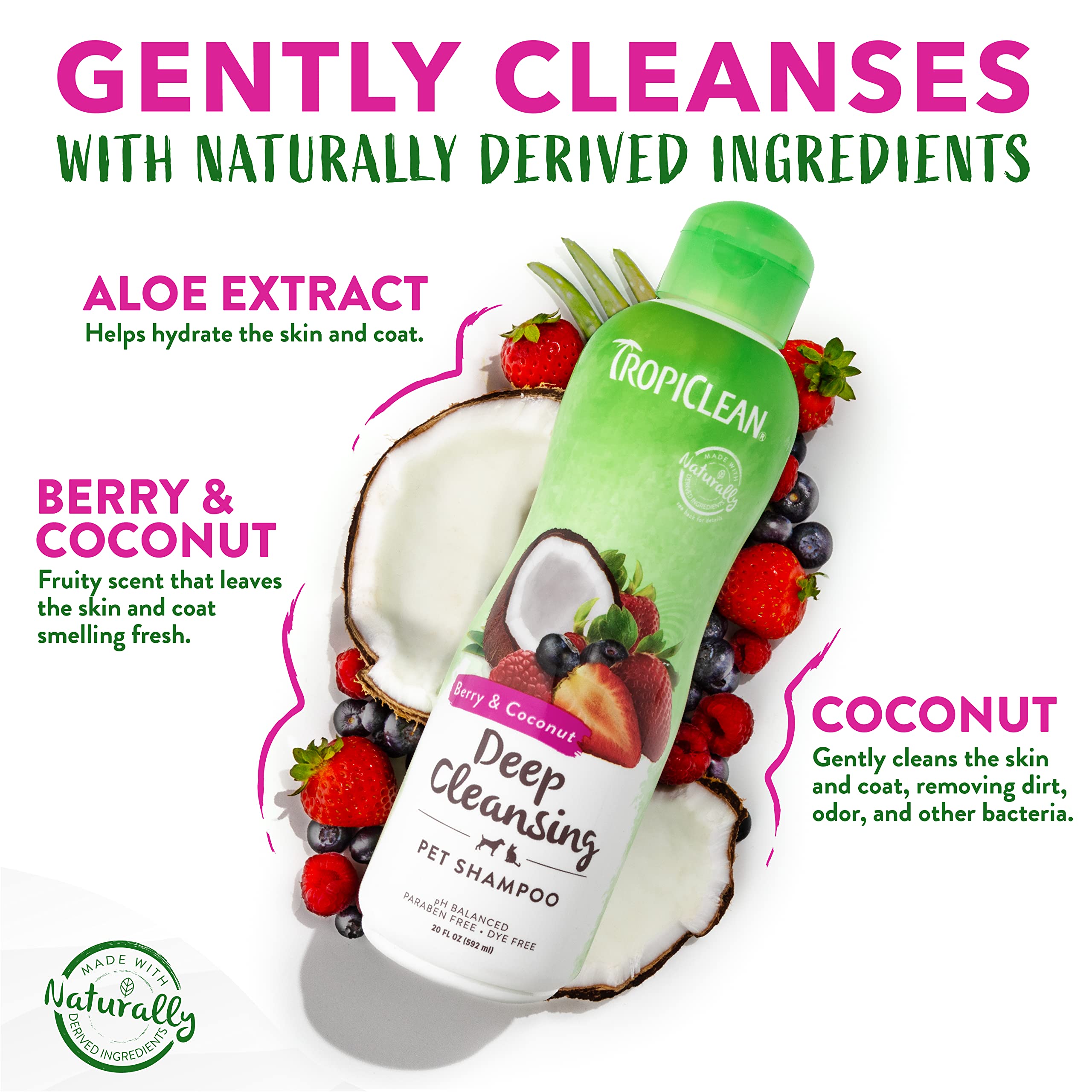 Tropiclean Deodorizing Dog Shampoo For Smelly Pets, Cat, Puppy & Kitten Safe, Long Lasting Odor Control, Berry Scent, Made In The Usa, 1 Gallon