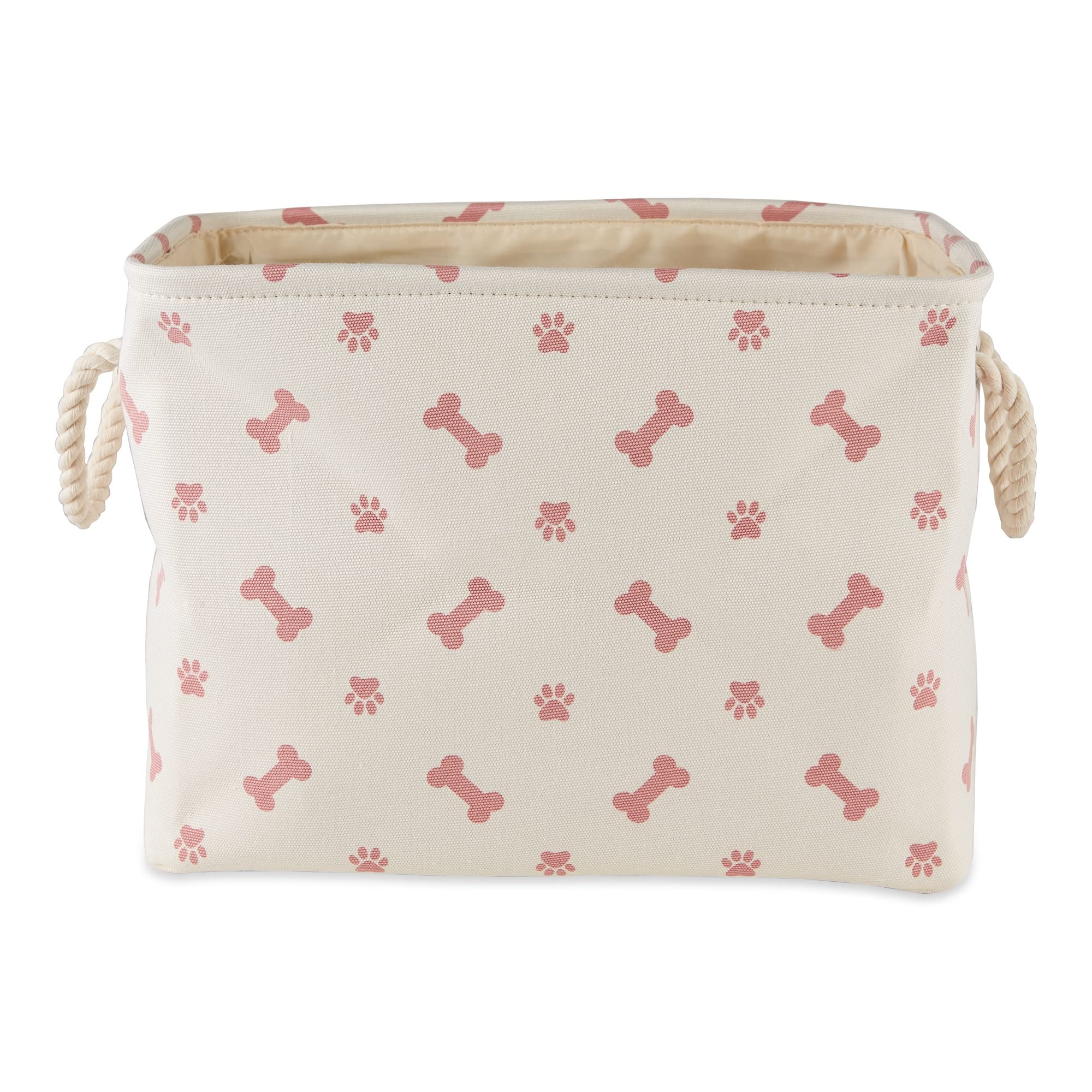 Bone Dry Pet Storage Collection Paw And Bone Print, Small Rectangle, 14X8X9'', Rose