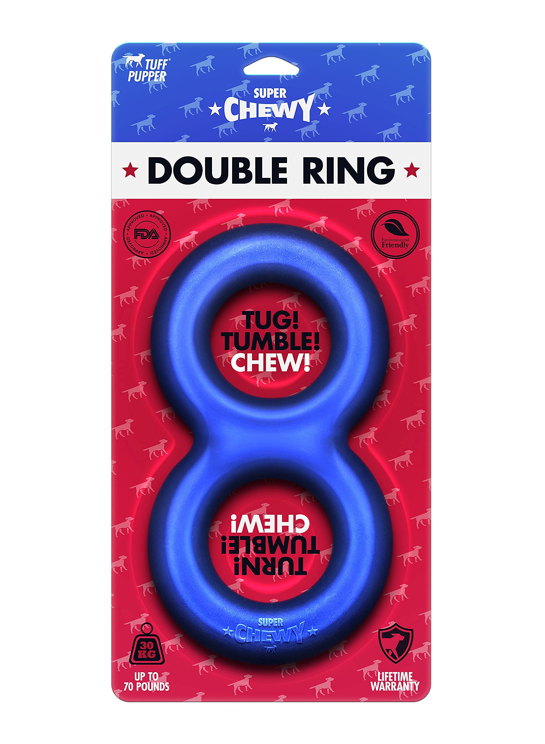 Superchewy Tough Dog Double Ring Toy Strong Natural Rubber | Great Dog Pull Toy For Exercise | Tug Toy For Dogs | Ultra Durable Chew Toy For Aggressive Chewers