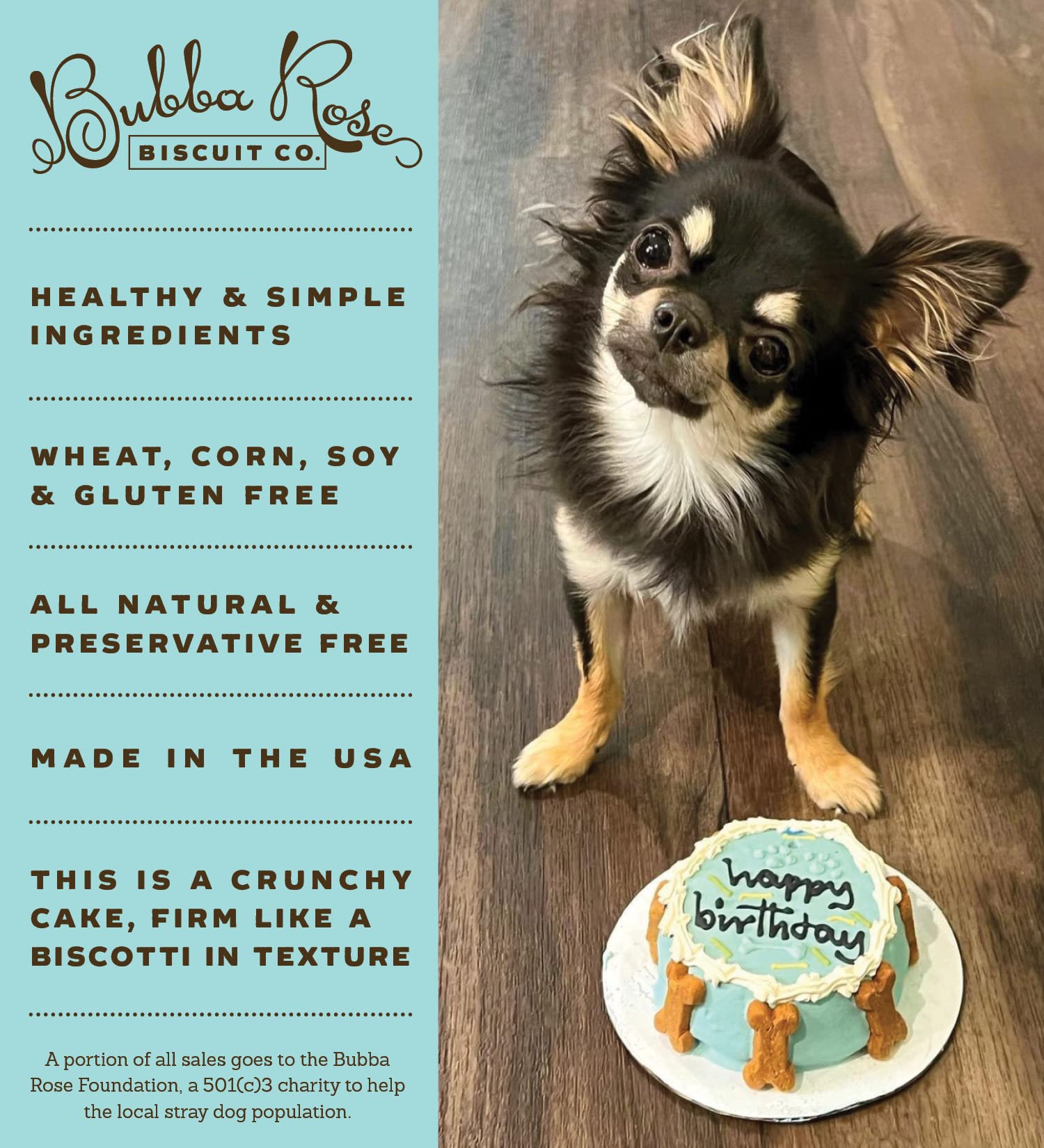 Bubba Rose Biscuit Company: Blue Dog Birthday Cake - Crunchy Biscuit Texture - Natural Gourmet Pet Treat - Dog Cake - 4.25    1