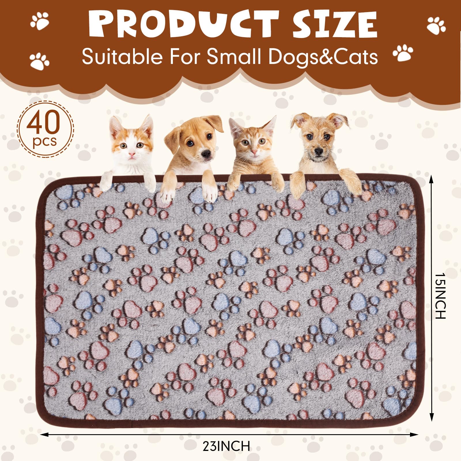 Chumia 40 Pcs Blankets Soft Fluffy Fleece Washable Pet Dog Sleep Mat Paw Print Pattern Fleece Blankets For Pets Throw Warm Bed M