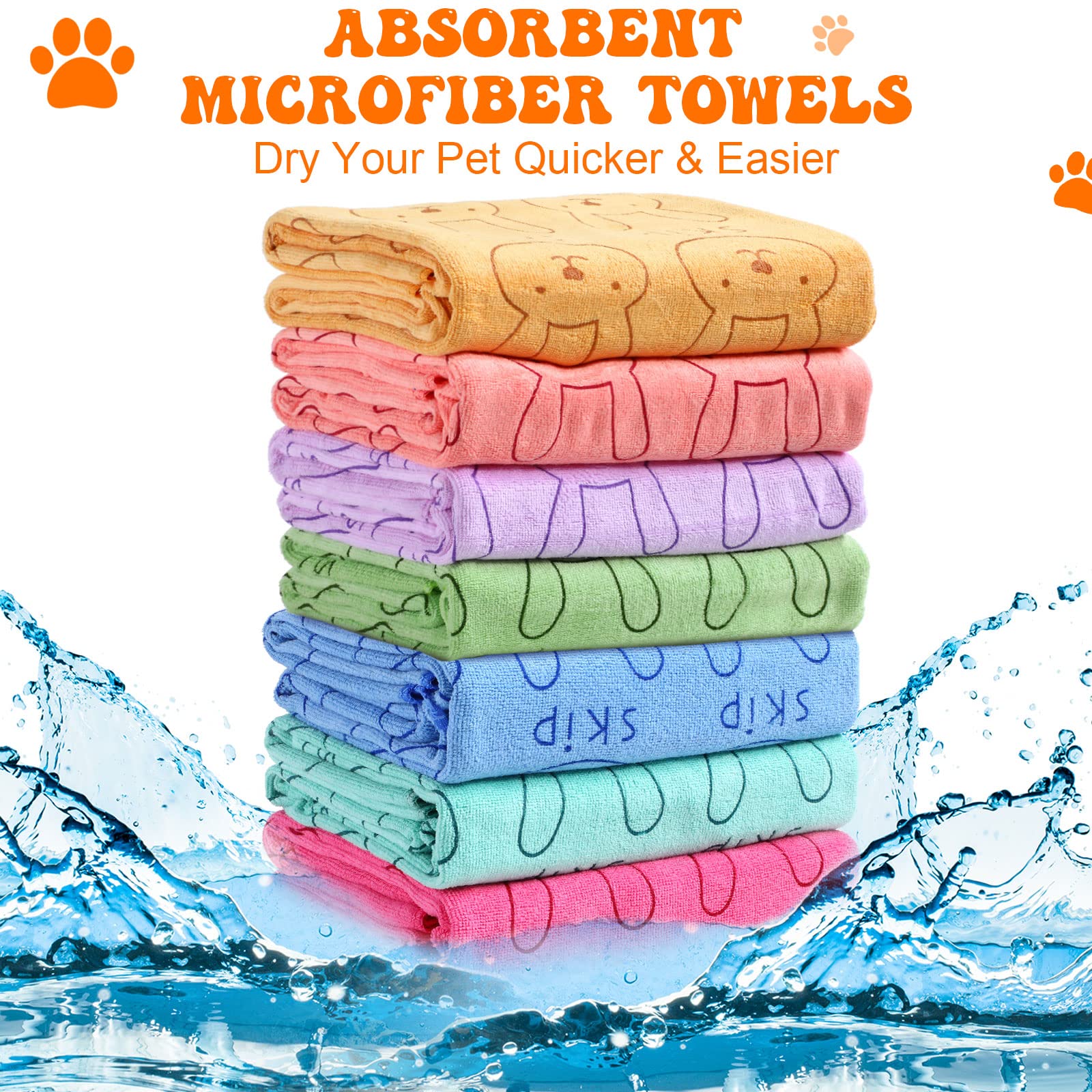 Peryiter 8 Pcs Dog Drying Towels Bulk 55'' X 28'' Pet Grooming Absorbent Microfiber Dog Bath Towels Quick Drying Puppy Bathing T