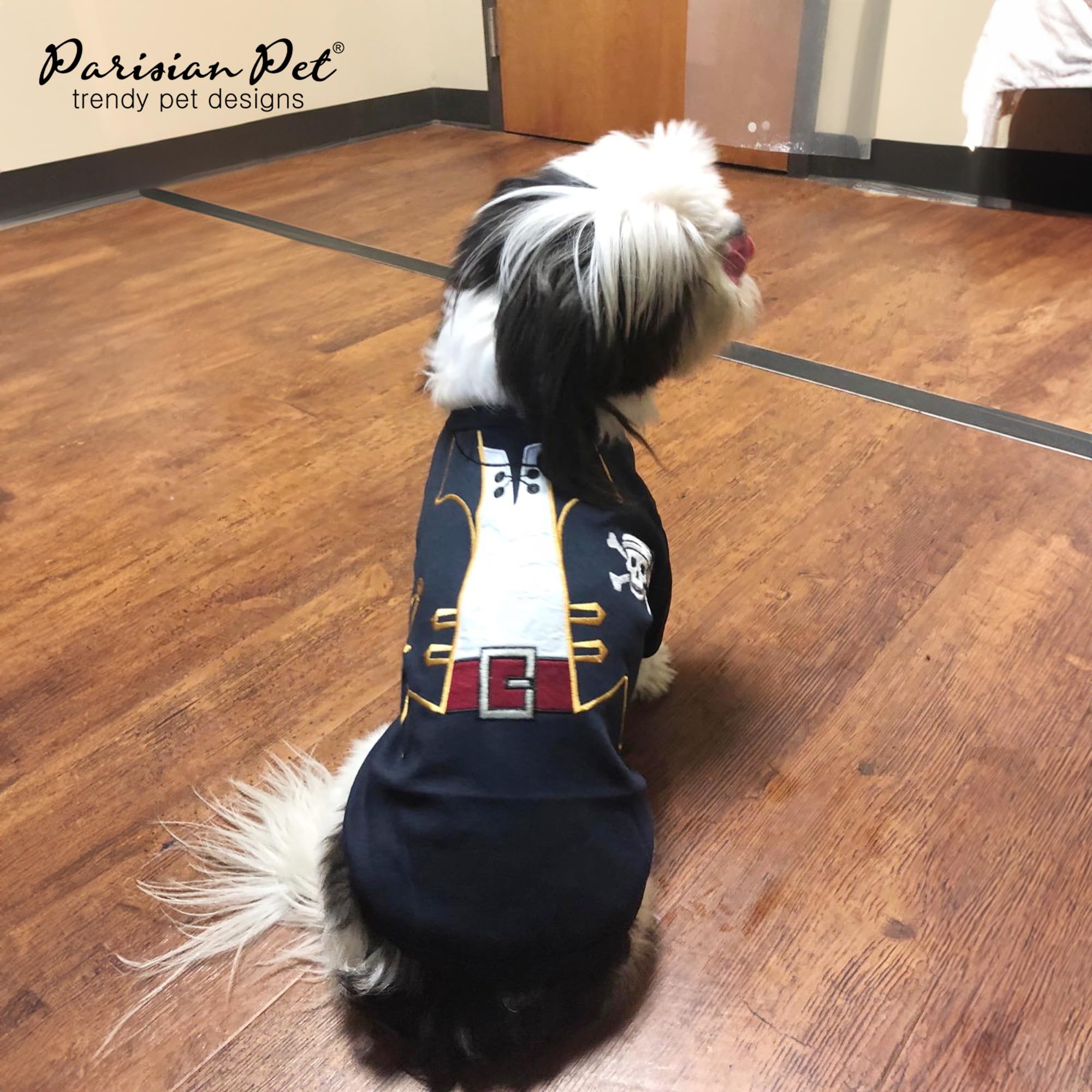Parisian Pet Captain Sparrow Dog Shirt - Embroidered Dog Pirate Costume - 100% Cotton & Polyester Dog Halloween Costume - Sleeved Halloween Outfit - Black Dog Shirt For Large Dogs - Pet Clothes - 2Xl