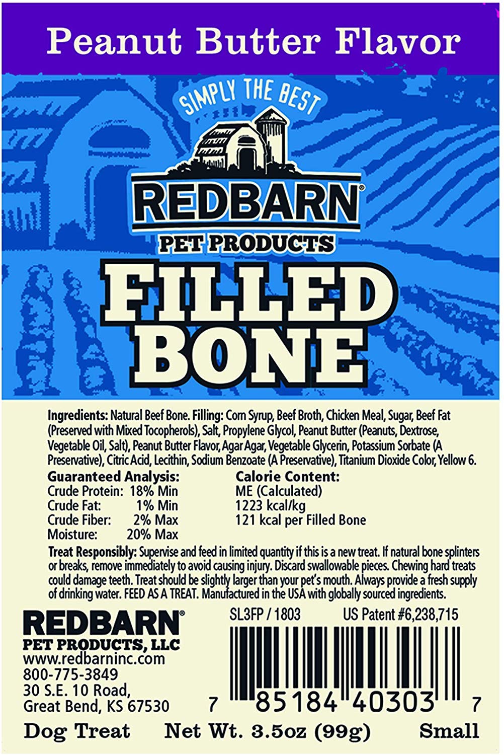 Redbarn Filled Dog Bones | Natural Long-Lasting Dental Treats; Suitable for Aggressive Chewers | Small (3) - 5 Bones (Peanut But