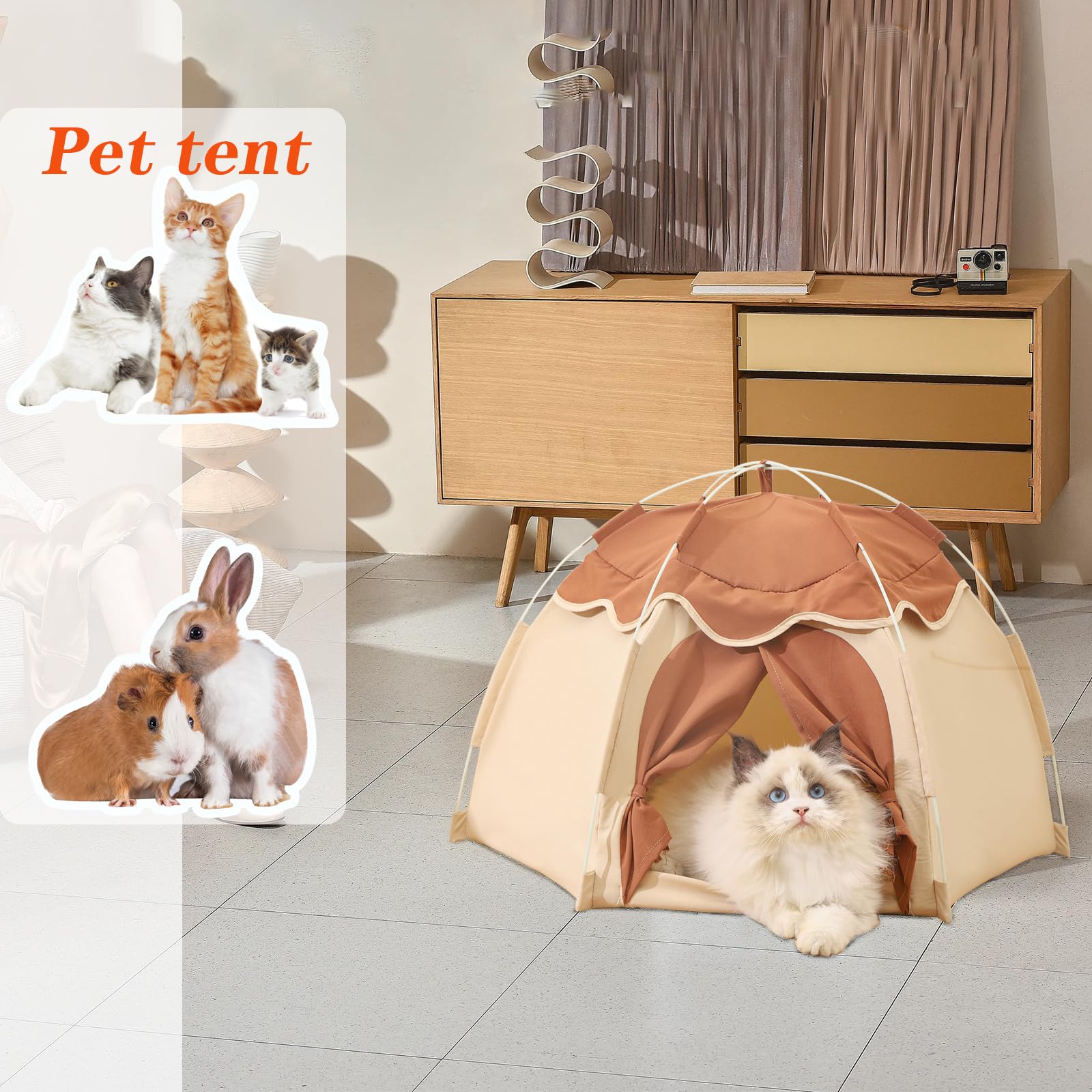 Gigreinc Cat Tent For Indoor, Indoor Dog House,Kitten Tent Suitable For Samll Dogs,Pet Cute Cave Nest Dog Houses(Beige, Medium)