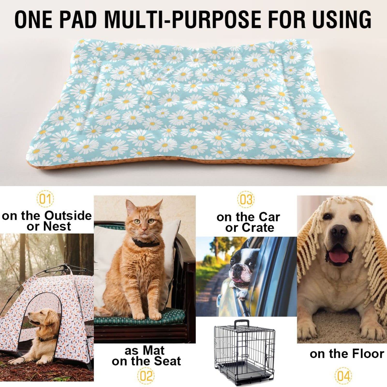 Daisy Flower Dog Cat Bed Washable Crate Pet Bed Anti-Slip Comfortable Puppy Kennel Bed For Large Medium Small Dogs Cat, 18 X 24