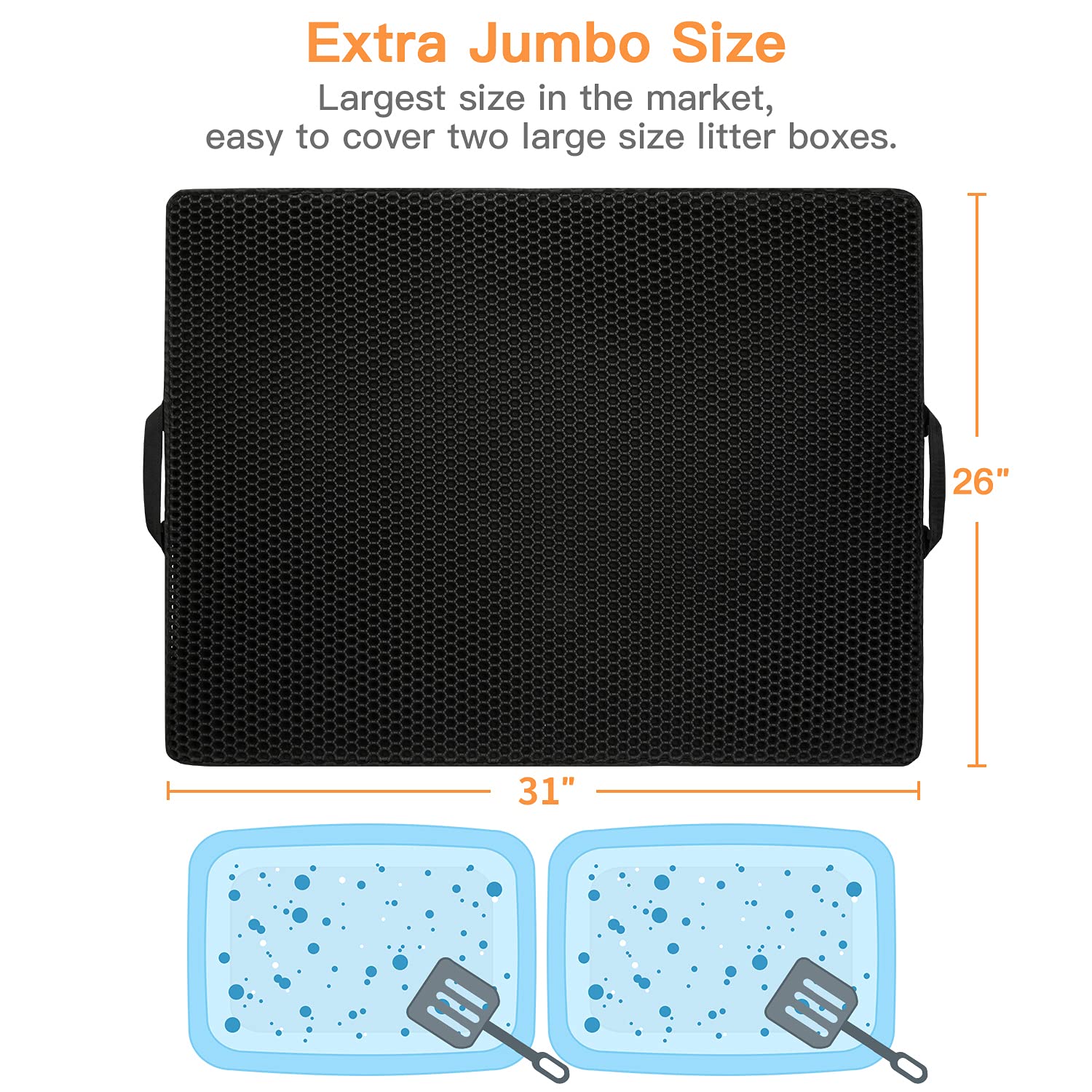 Polarduck Cat Litter Mat, 32 X 25, Cat Litter Trapping Mat Extra Large, Honeycomb Double Layer Design, Urine and Water Proof Mat