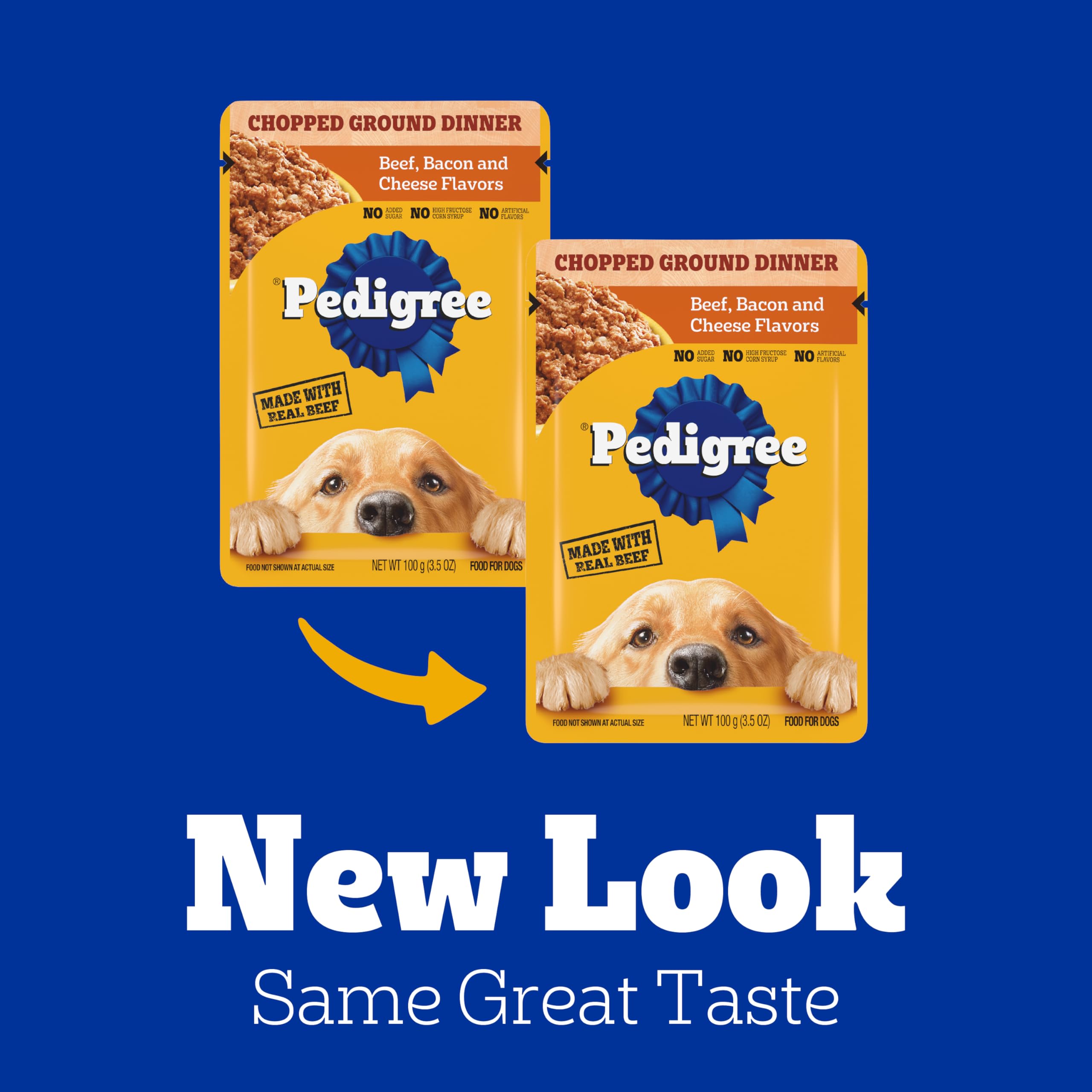PEDIGREE CHOPPED GROUND DINNER Adult Soft Wet Dog Food, Beef, Bacon & Cheese Flavors, 3.5 oz Pouches, 16 Pack
