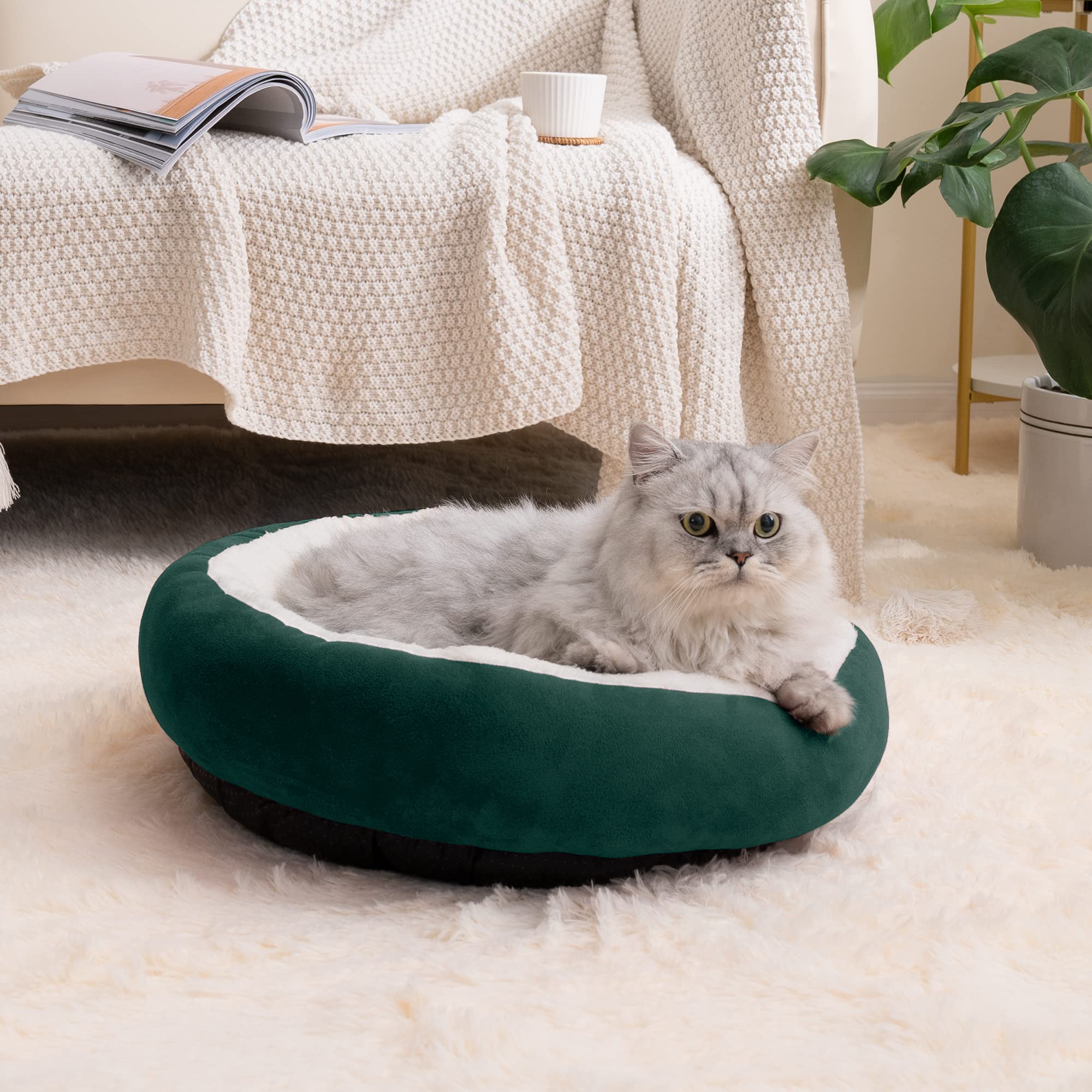 Love'S Cabin Round Donut Cat And Dog Cushion Bed, 20In Pet Bed For Cats Or Small Dogs, Anti-Slip & Water-Resistant Bottom, Super Soft Durable Fabric Pet Beds, Washable Luxury Cat & Dog Bed Green