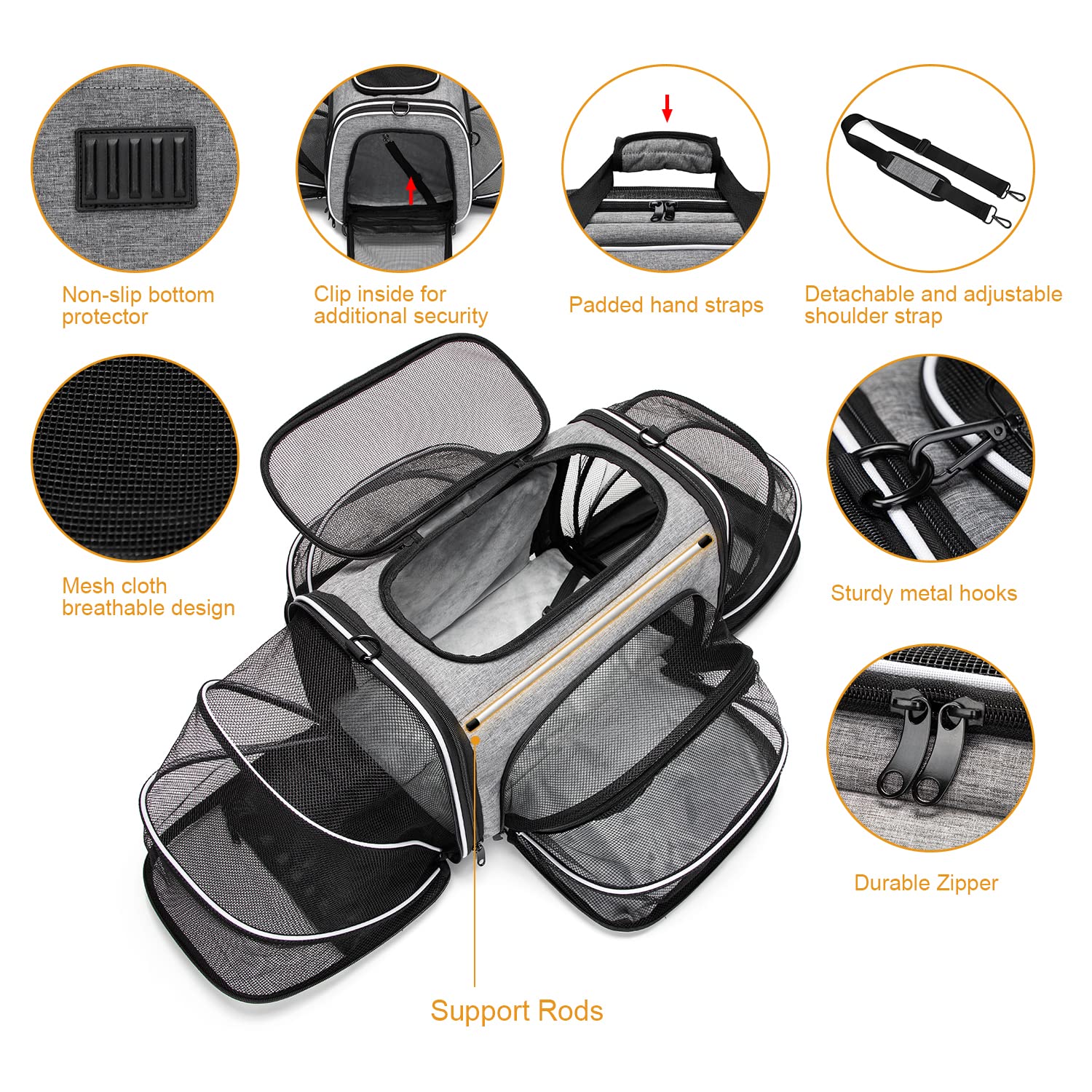 Estarer Soft Sided Pet Carrier Airline Approved, 4 Sides Expandable Collapsible Cat Carrier with Pockets & Removable Fleece Pad,