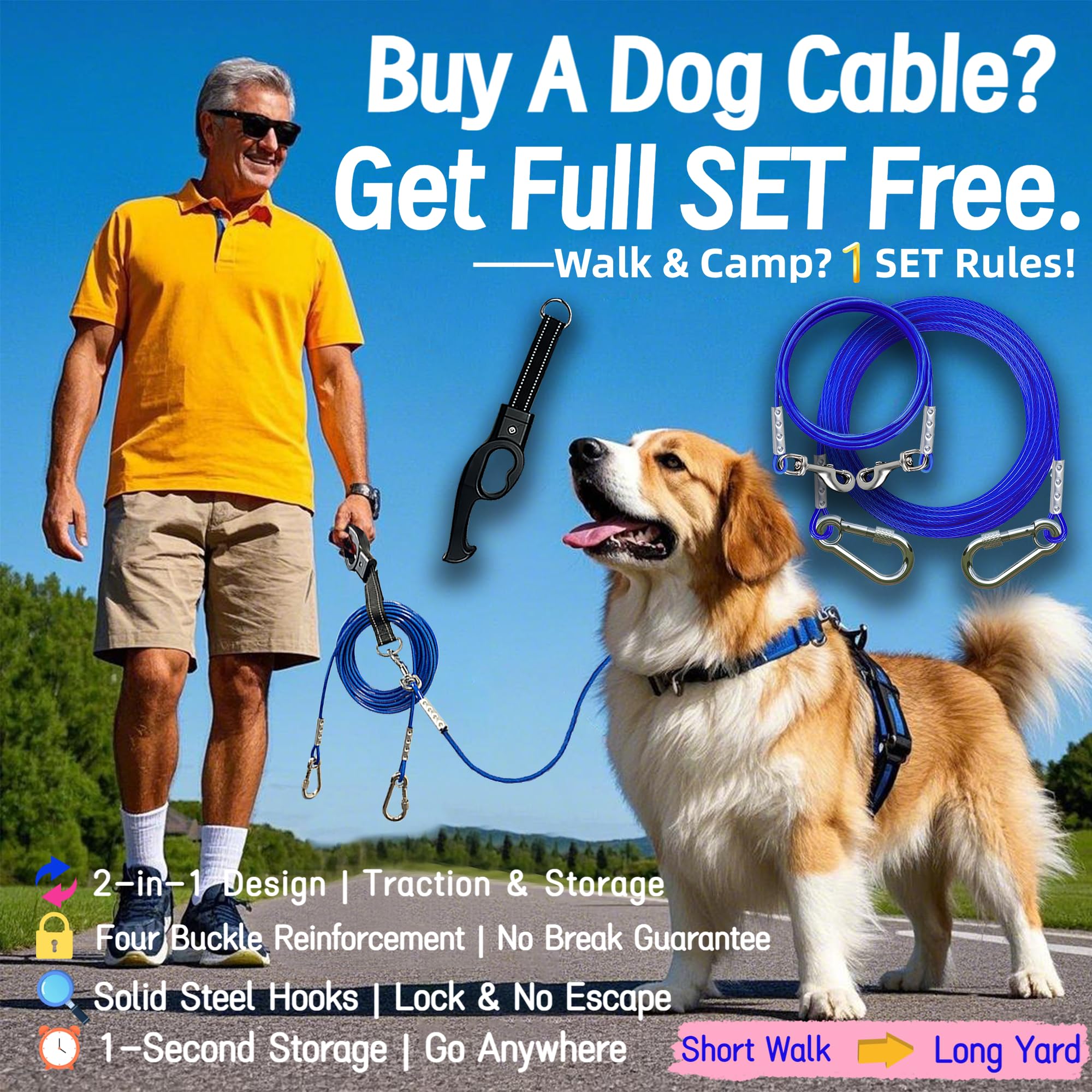 Topknot 2 Pack Dog Tie Out Cable(Up To150 Lbs),30 Ft Dog Leads For Yard Heavy Duty,With 4 Ft Leash And Versatile Handle