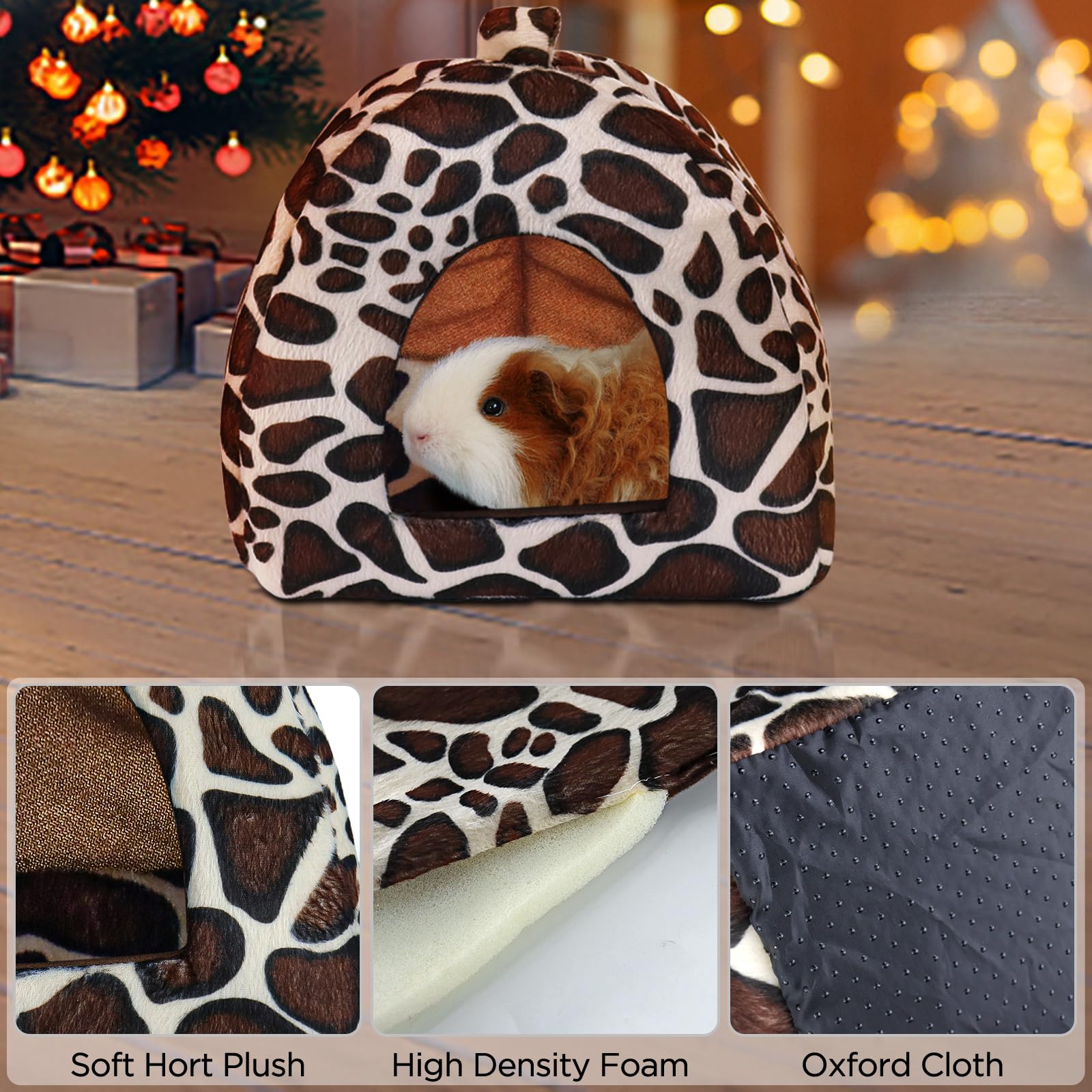 Guinea Pig Bed Rabbit Hideout Warm Fleece Cuddle Cup Washable Winter Sleeping House For Small Pet/Ferret/Chinchilla/Bunny (Leopa