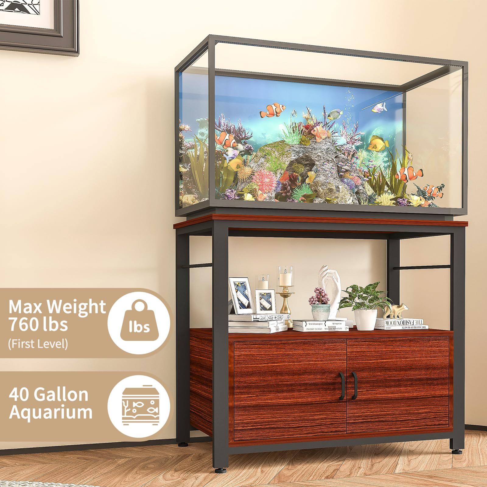 Avolander Fish Tank Stand Metal Aquarium Stand with Cabinet Accessories Storage 40-50 Gallon, Double Layer Metal with Storage We
