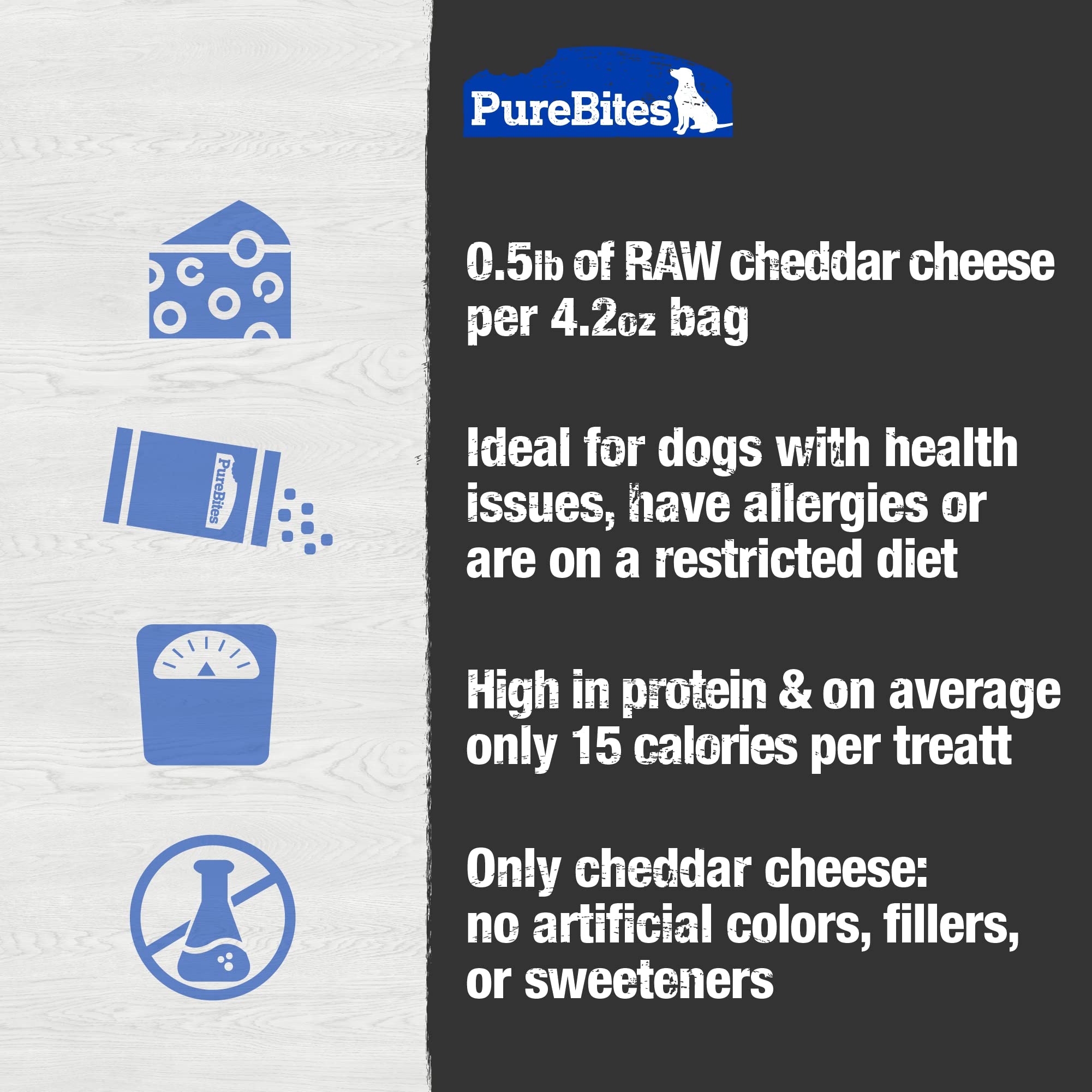 PureBites Cheese Freeze Dried Dog Treats, 1 Ingredient, Made in USA, 4.2oz