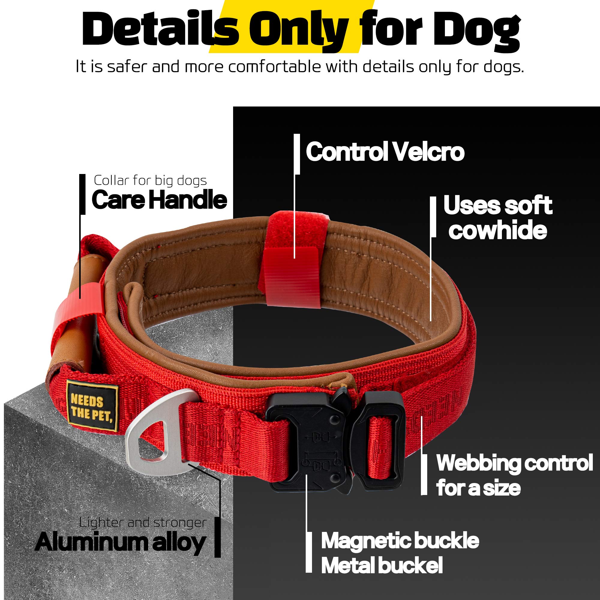 The Comfort Collar, Soft Cowhide Padded Dog Collar For All Breeds, Reflective Patch, Metal Buckle For Big Size Dogs Easy Control