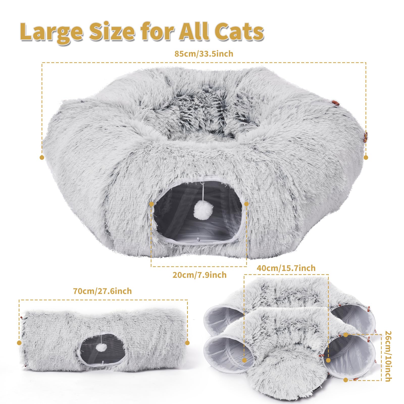 Odoland 5 Shapes Cat Tunnels With Fluffy Bed - Indoor Cats Cave Tunnels With 20 Pet Toys, Diy Kittens Donut Tunnel And Variety K