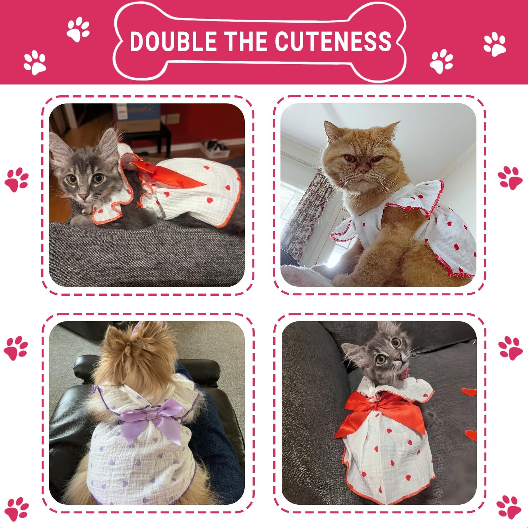 Tapbull Dog Dresses, Fashionable Pet Dog Clothes With Heart Design, Cute Cat Birthday Dress Outfit (Pink/Red/Blue/Purple/Black 5