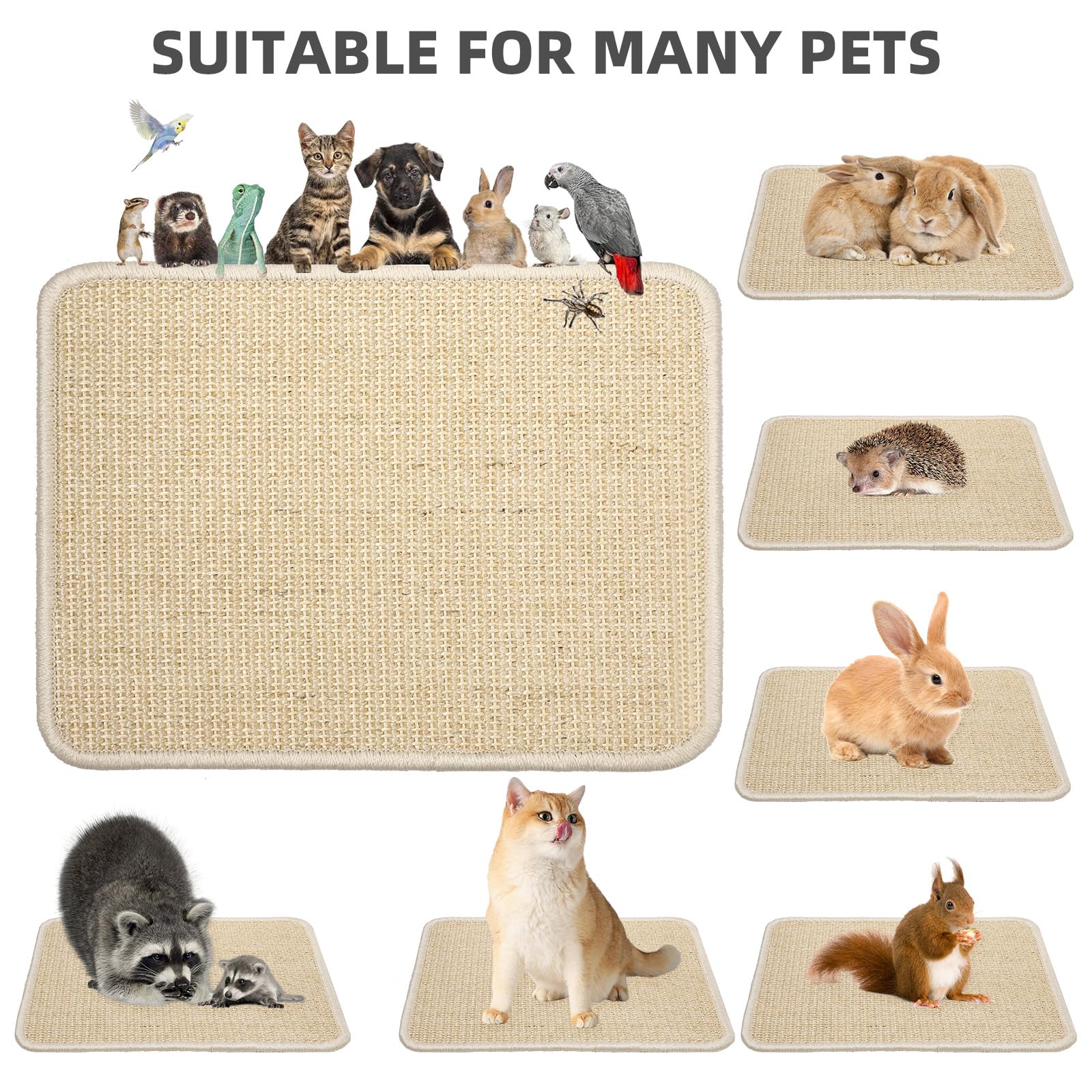 4 Pcs Rabbit Scratcher Mat, Rabbit Grass Mats For Rabbits Cage Accessories, Natural Sisal Cat Rabbit Scratching Pad, Natural Hay