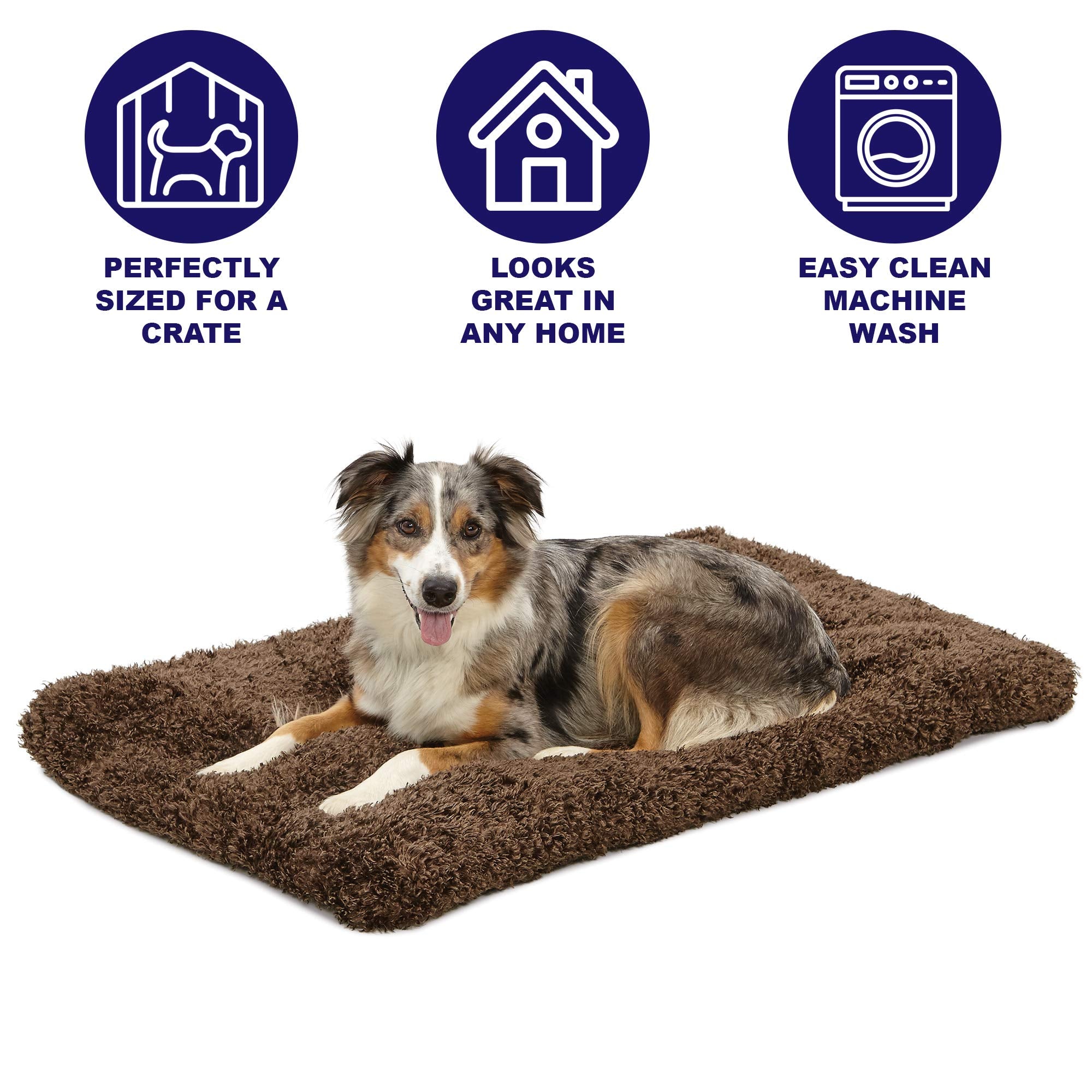 Midwest Homes For Pets Deluxe Dog Beds | Super Plush Dog & Cat Beds Ideal For Dog Crates | Machine Wash & Dryer Friendly, 1-Year Warranty, Cocoa, 46.0' L X 28.0' W X 4.0' Th