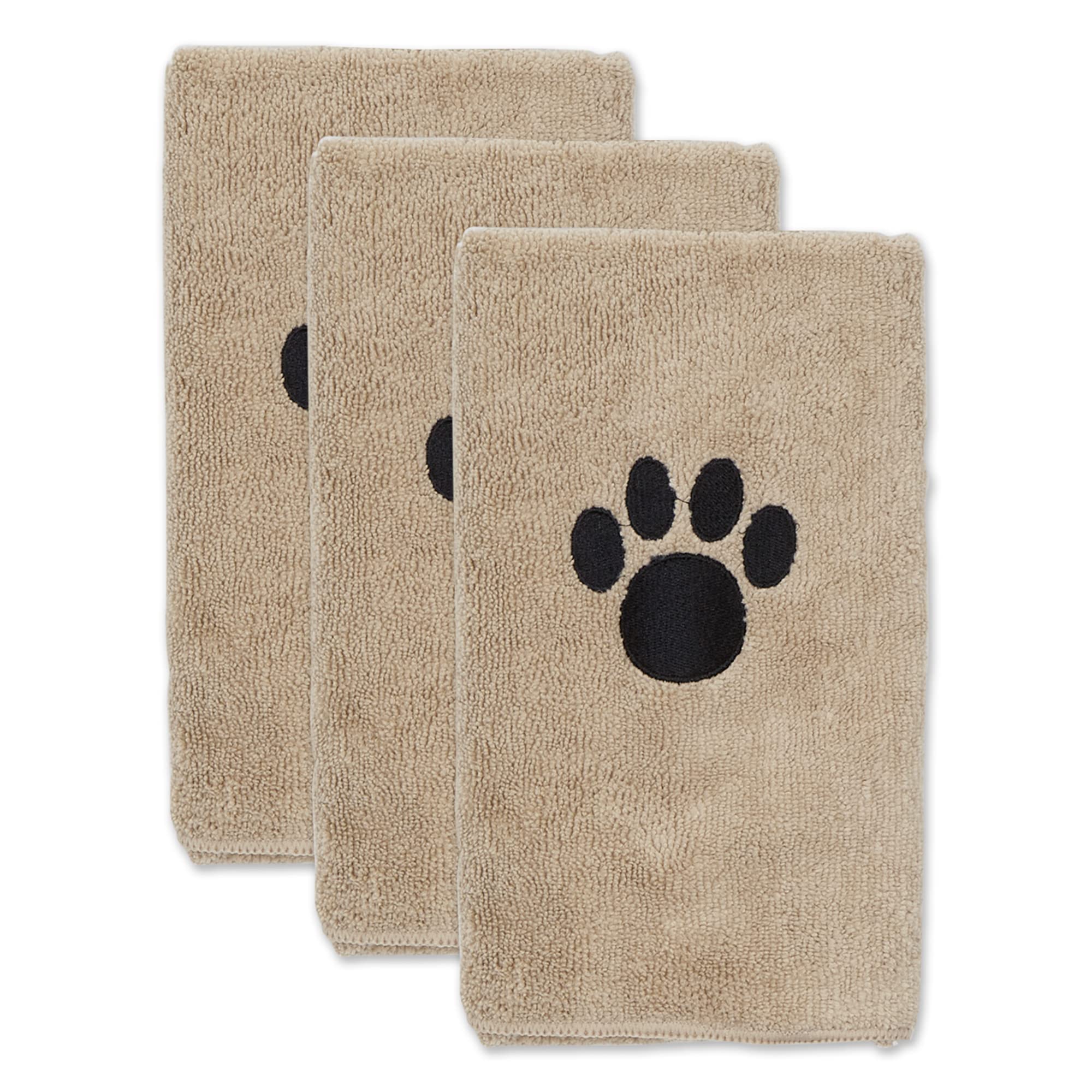Bone Dry Pet Grooming Towel Collection Absorbent Microfiber Drying Set, 15x30, Embroidered Taupe, 3 Count