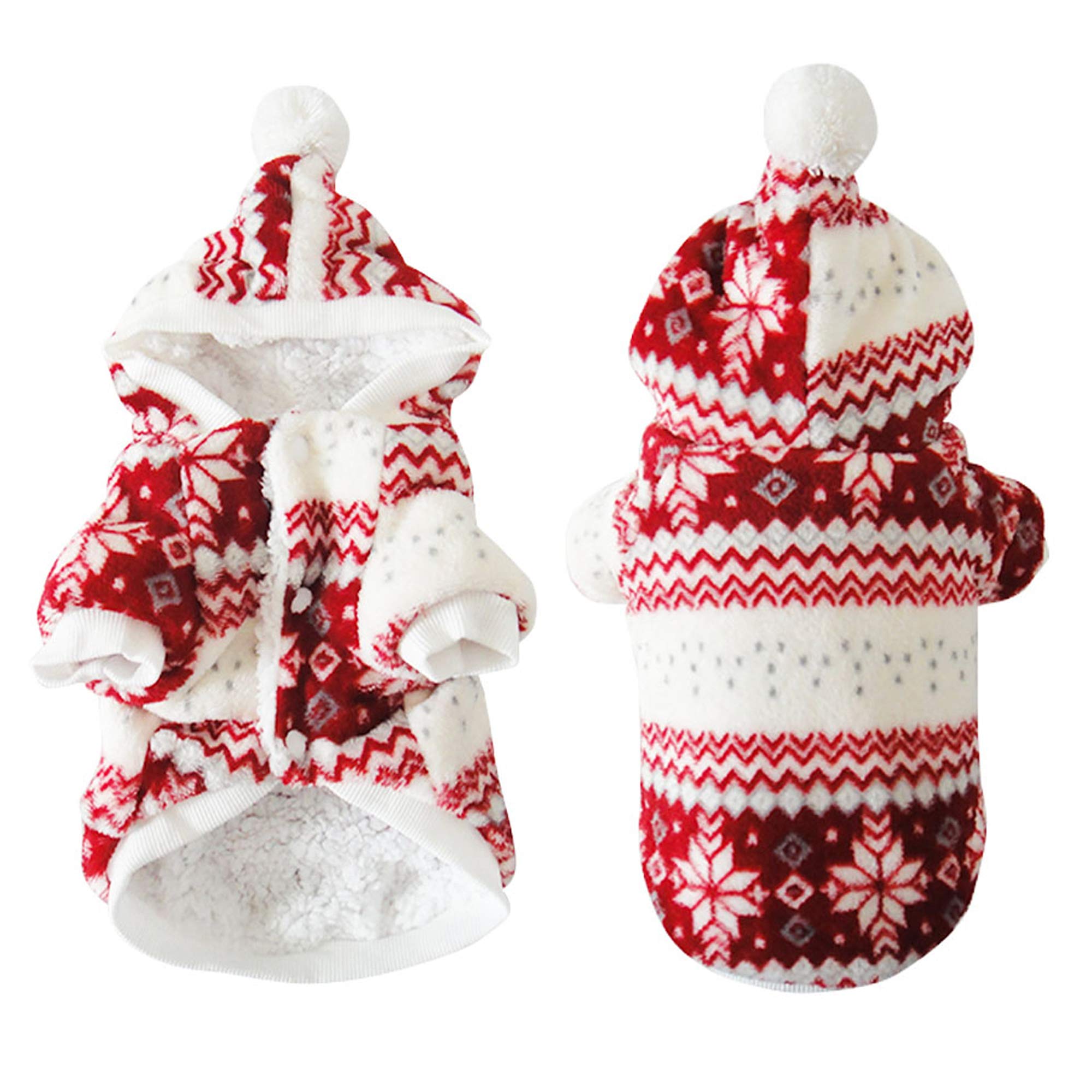 Filhome Dog Christmas Fleece Jacket, Pet Puppy Winter Coat Xmas Hoodie Warm Clothes For Dogs Cats Outfit Apparel