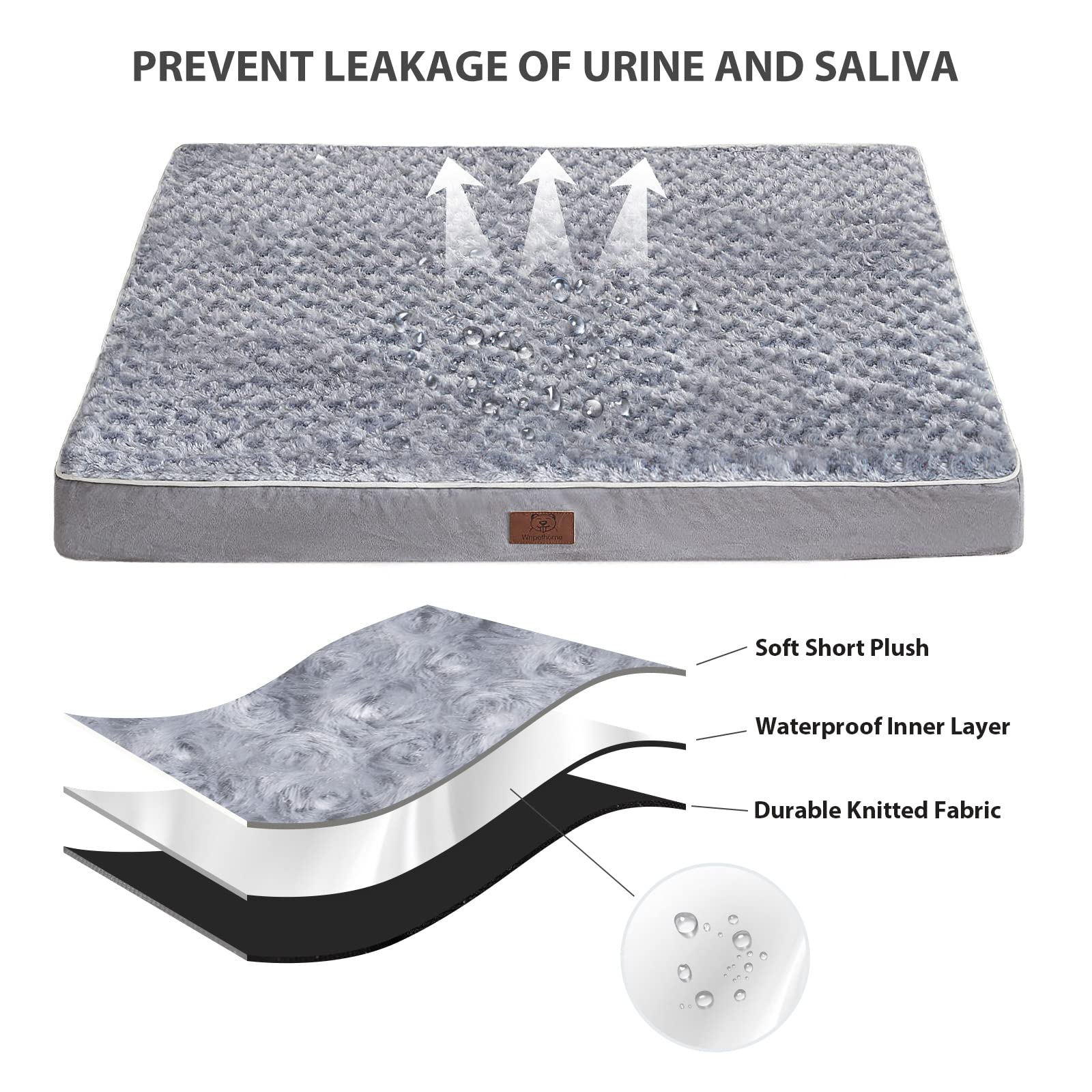 Wnpethome Orthopedic Large Dog Bed, Dogs Bed For Large Dogs With Egg Foam Crate Pet Bed With Soft Rose Plush Waterproof Dog Bed Cover Washable Removable(Dog Bed Large 36 X 27 X 3 Inch Grey)