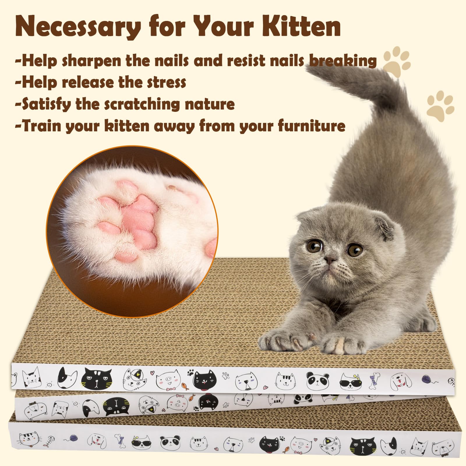 3 Pack Cardboard Cat Scratcher Refill Cat Scratch Pad Durable Cat Scratchers For Indoor Cats Kitten 16.5 X 8 X1 Inch Reversible
