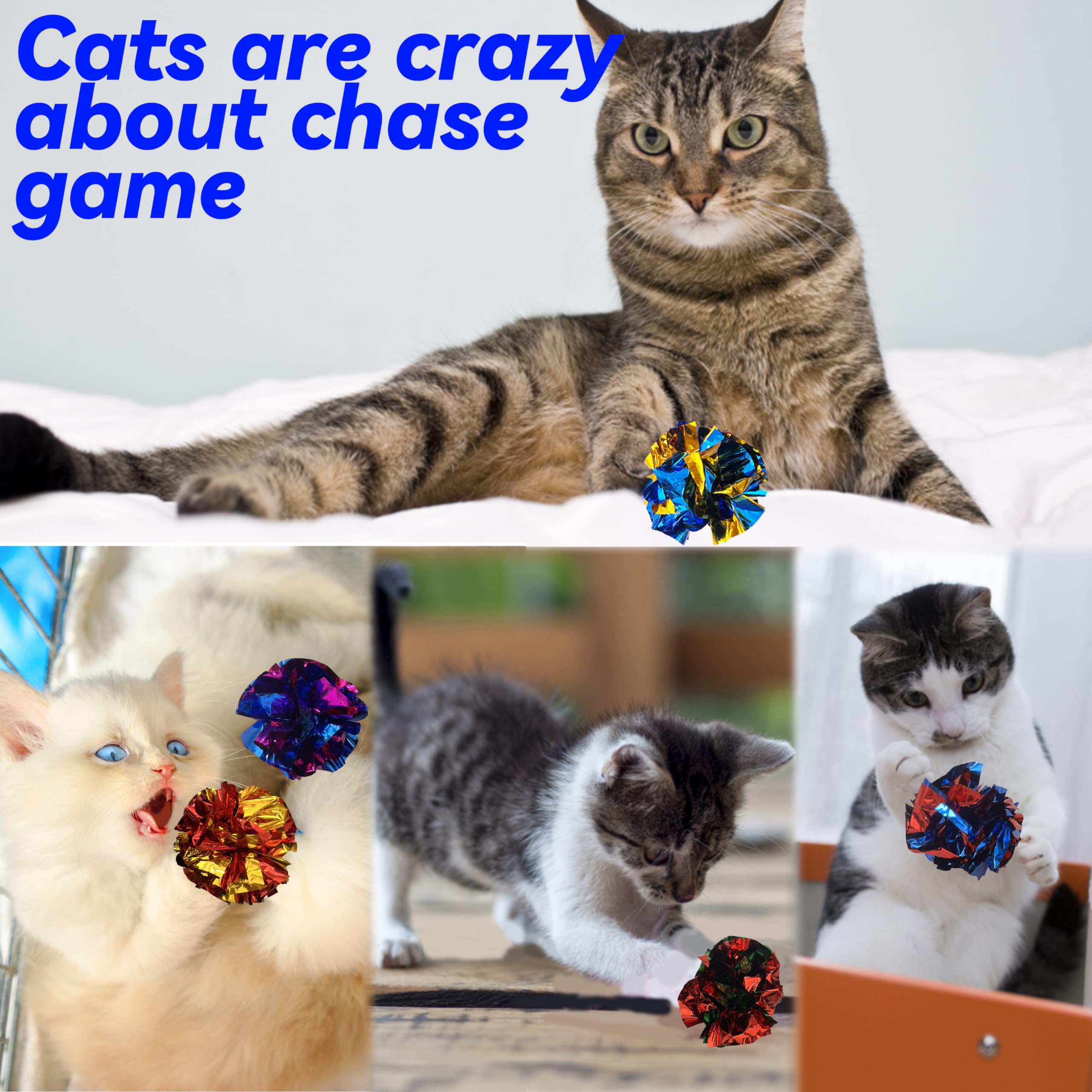 Quvovid Cat Toys 20 Packs Interactive Crinkle Ball, 2.3 Inch Bright Colors Cat Ball Toys To Attract And Engage Cats, Promote A H