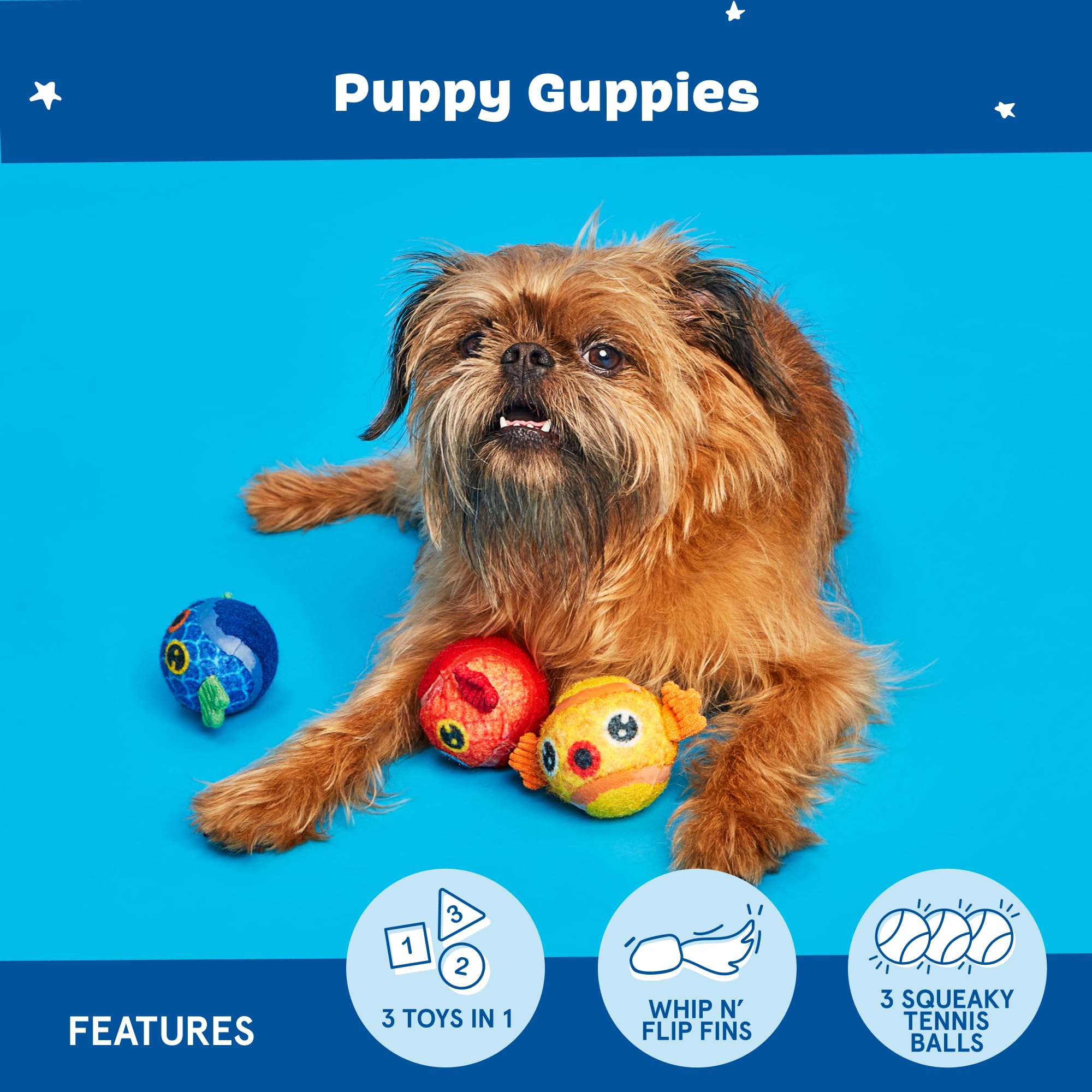 Barkbox Dog and Puppy Toy Guppies Trio of Tennis Balls for Tough Chewers, Fun Fetch and Perfect for Playful Pups, Durable, Engag