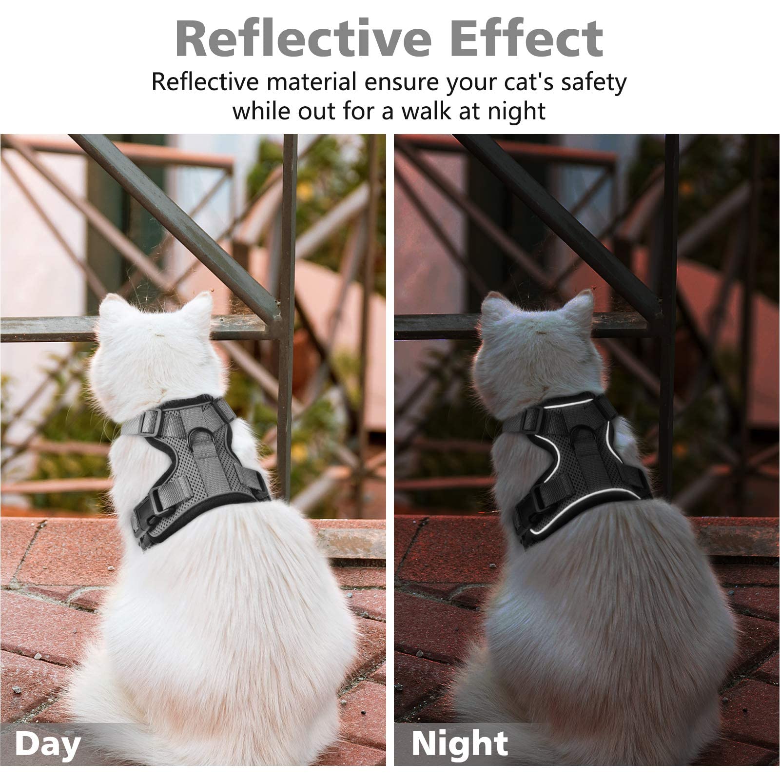 Dooradar Cat Harness And Leash Set, Escape Proof Safe Adjustable Kitten Vest Harnesses For Walking, Easy Control Soft Breathable Mesh Jacket With Reflective Strips For Cats, Grey, S