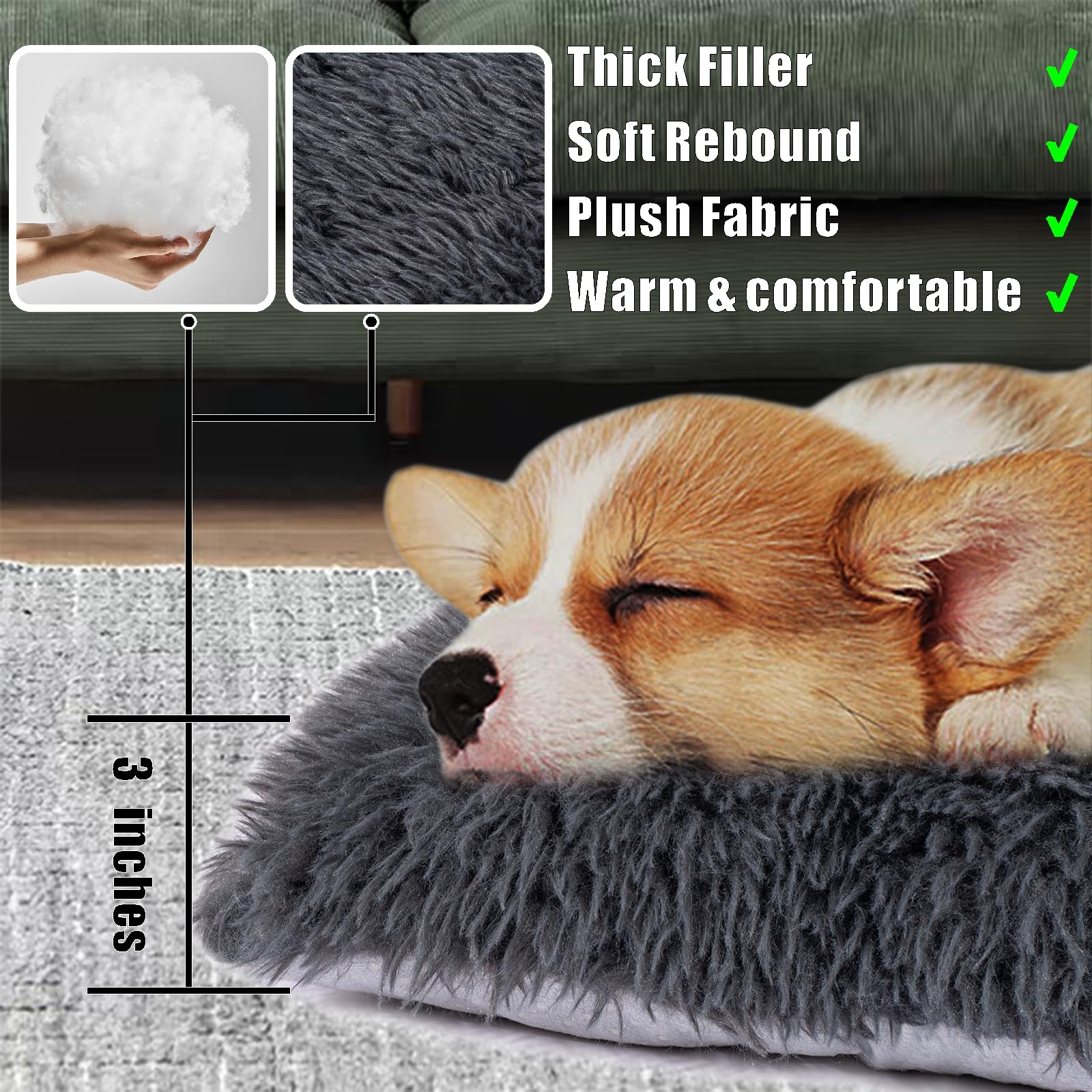 Machine Washable Dog Bed, Deluxe Plush Dog Crate Pad And Cat Bed, Anti-Slip Bottom Kennel Pad Mat, Fuzzy Pet Beds For Large, Med