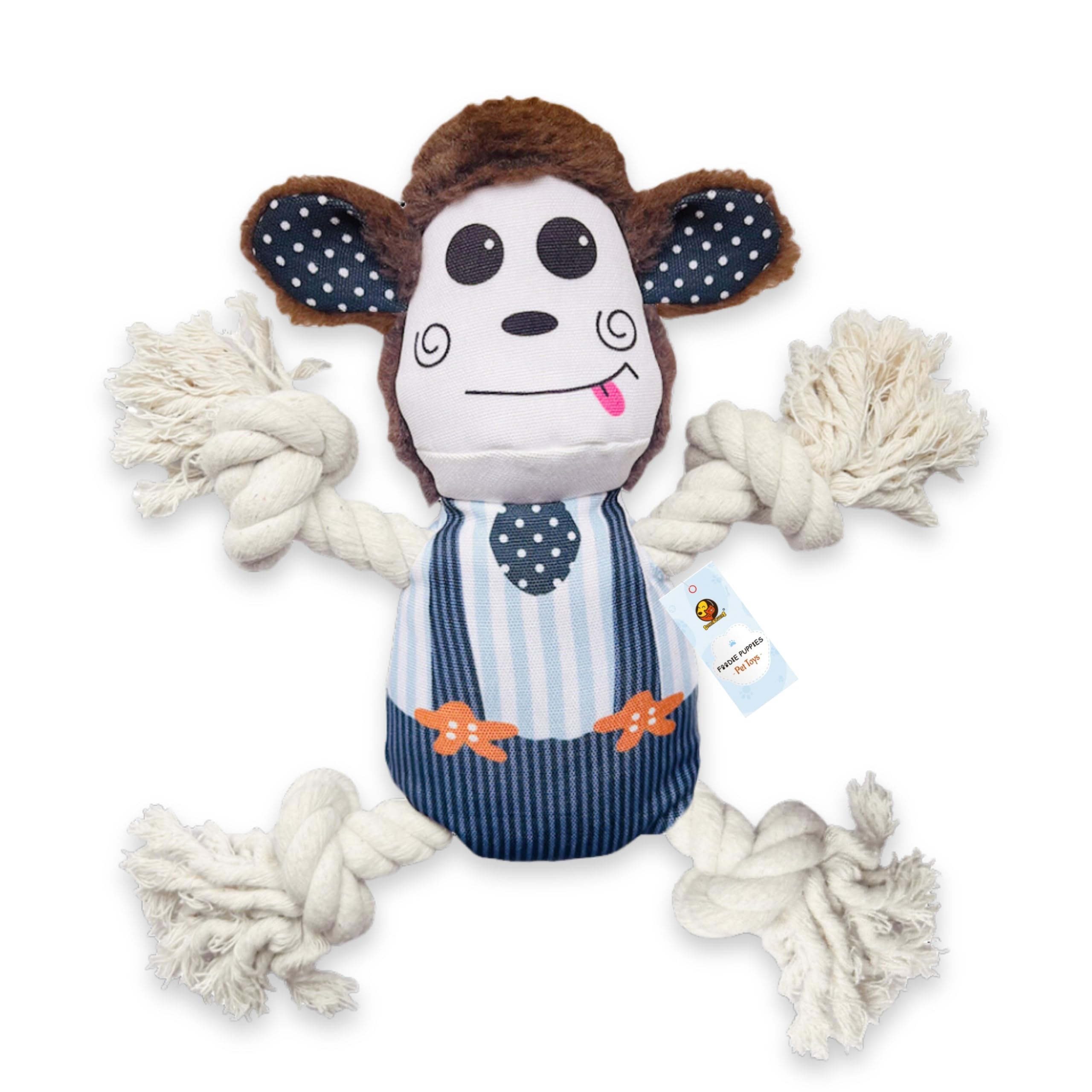 Foodie Puppies Monkey Crinkle Paper Rope Plush Toy for Dogs | NonToxic, Soft, Stuffed Interactive Cute Squeaky, Teething Rope D