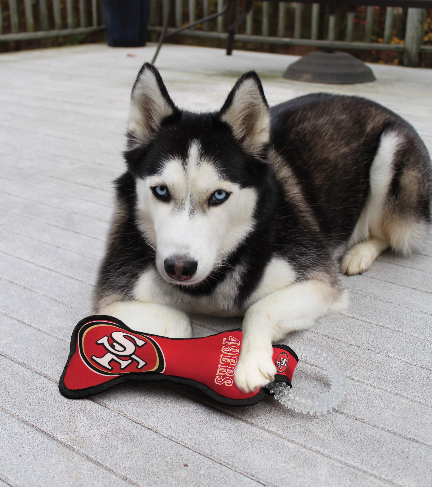 Pets First NFL SAN Francisco 49ERS Dental Dog TUG Toy with Squeaker. Tough PET Toy for Healthy Fun, Teething & Cleaning Pet's Te