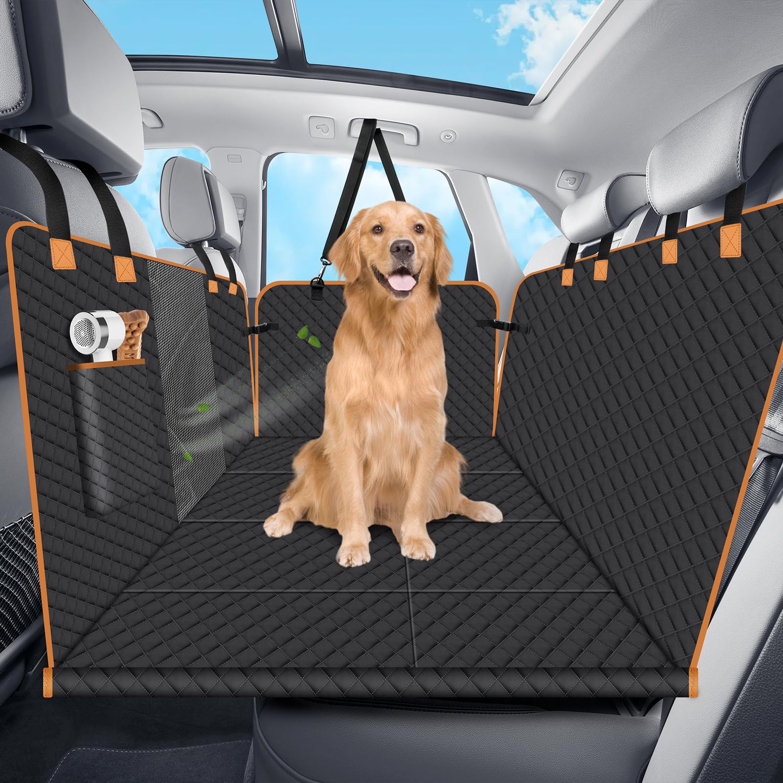 Lekespring Dog Car Seat Cover For Back Seat, Dog Car Bed Cover With Strong Hard Bottom 4 Panels, Car Back Seat Extender Hammock 