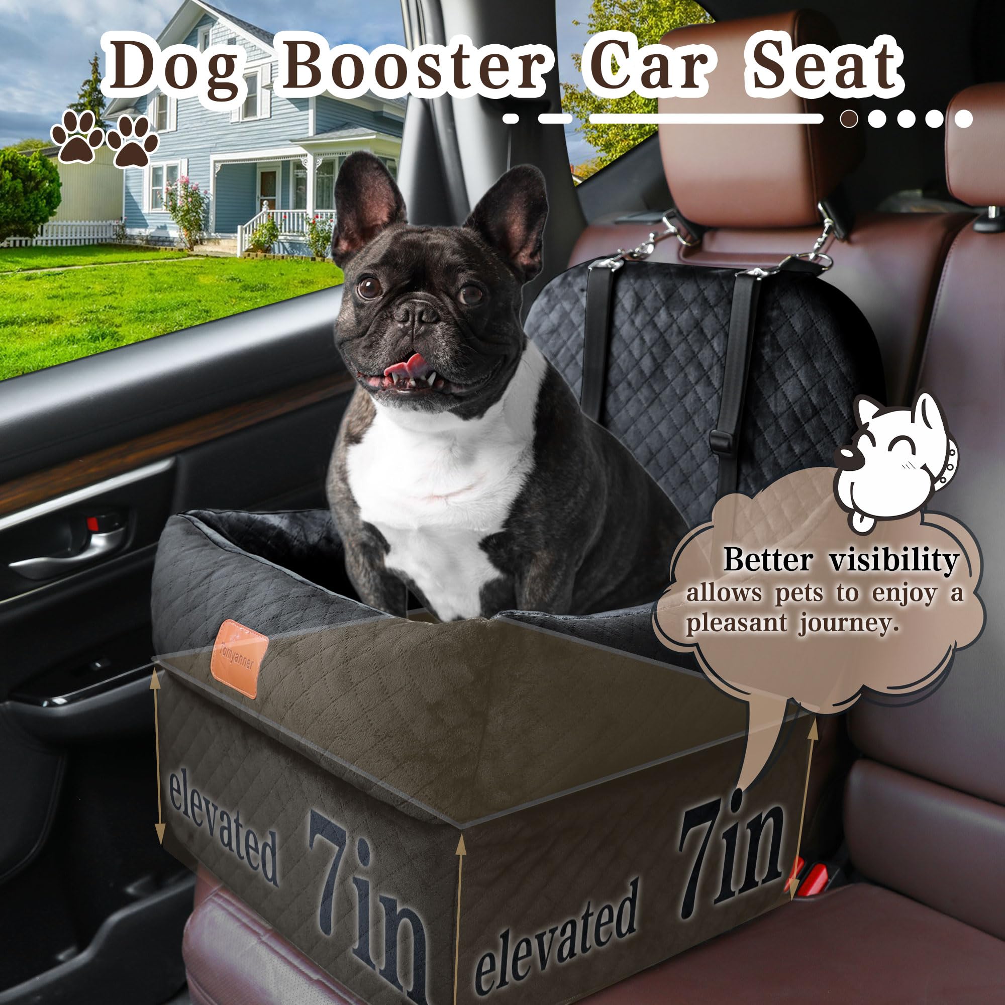 Dog Car Seat-Dog Booster Car Seat with 7Interior Height,Pet Travel Car Seat with 2 Safety Leashes,Car Dog Seat Restraint Small