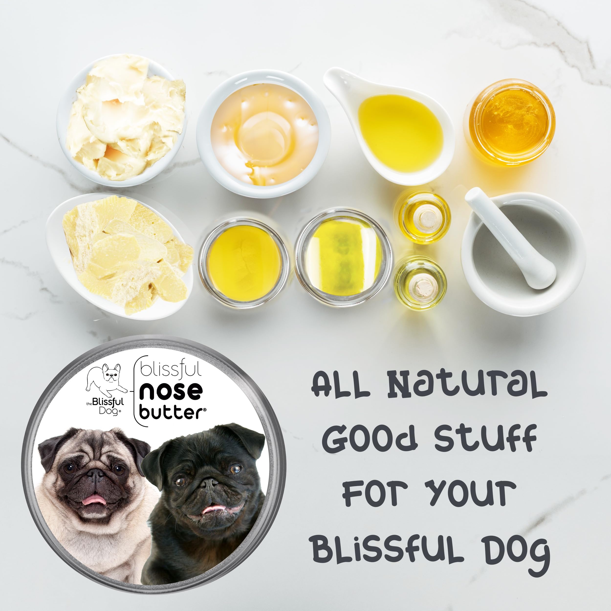 The Blissful Dog Pug Duo Unscented Nose Butter - Dog Nose Butter, 16 Ounce