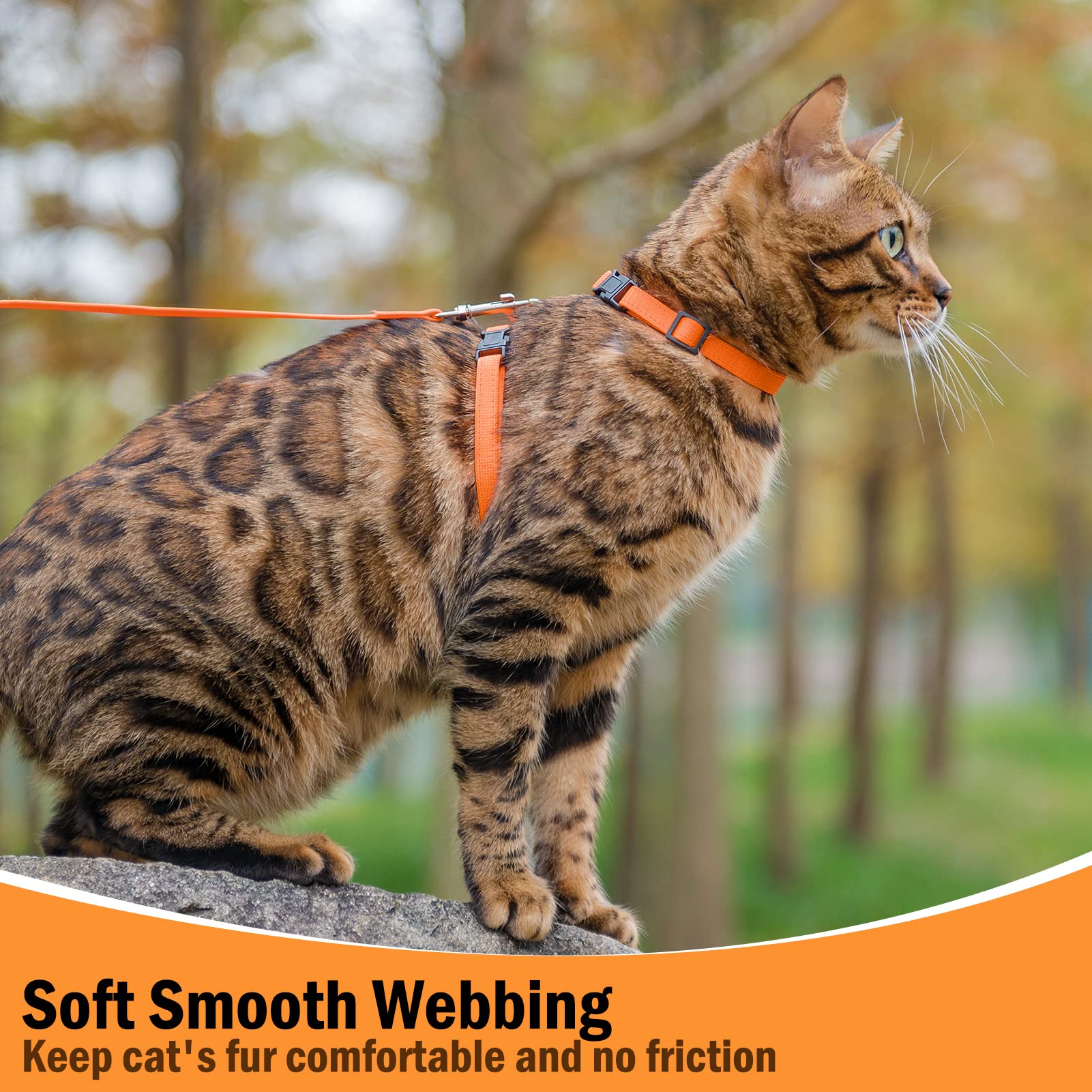 Pupteck Adjustable Cat Harness And Leash Set Escape Proof Kitten Strap Collar For Walking Travel, Orange