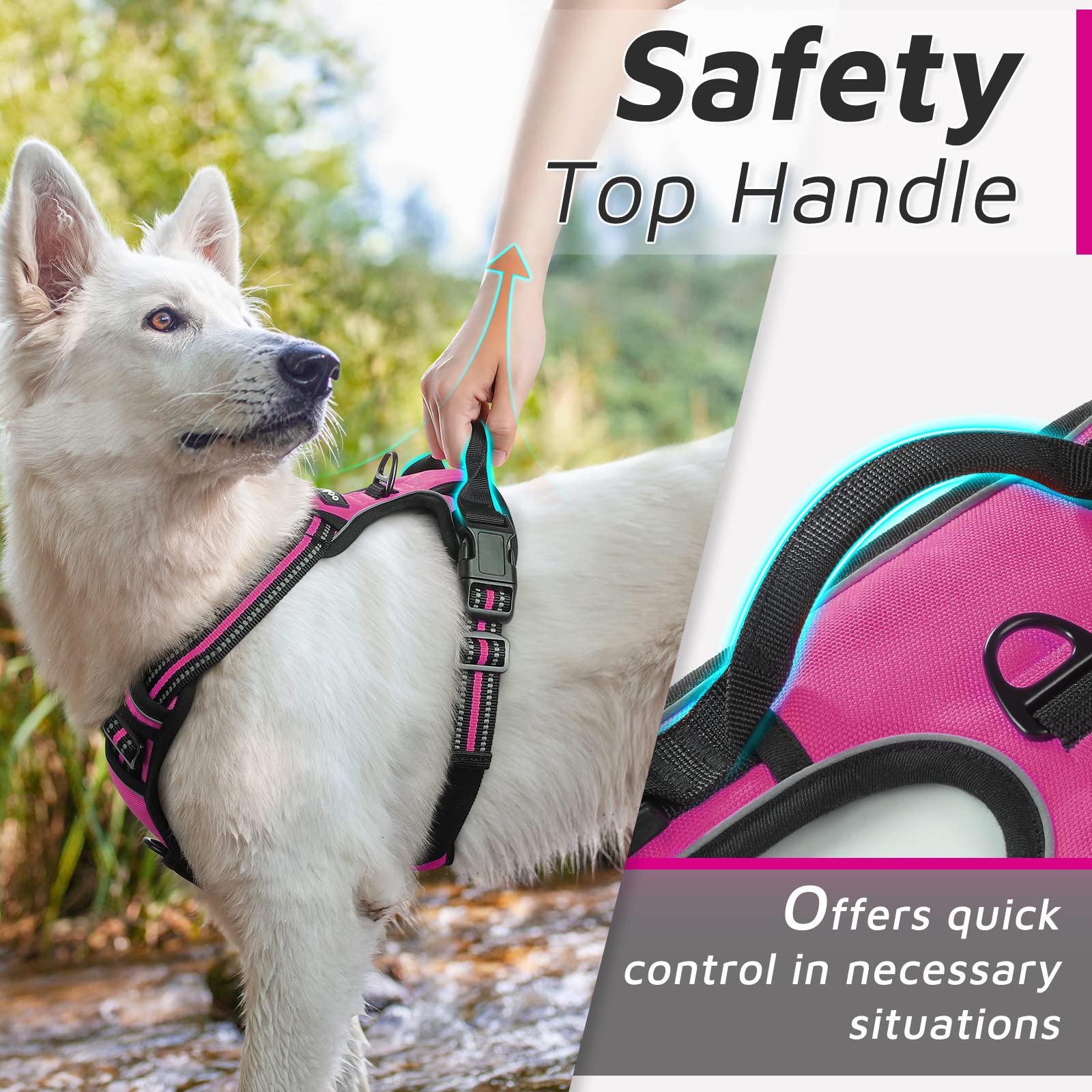 Eagloo Dog Harness Small Sized Dog, No Pull Service Vest With Reflective Strips And Control Handle, Adjustable And Comfortable For Easy Walking, No Choke Pet Harness With 2 Metal Rings, Rose Red, S