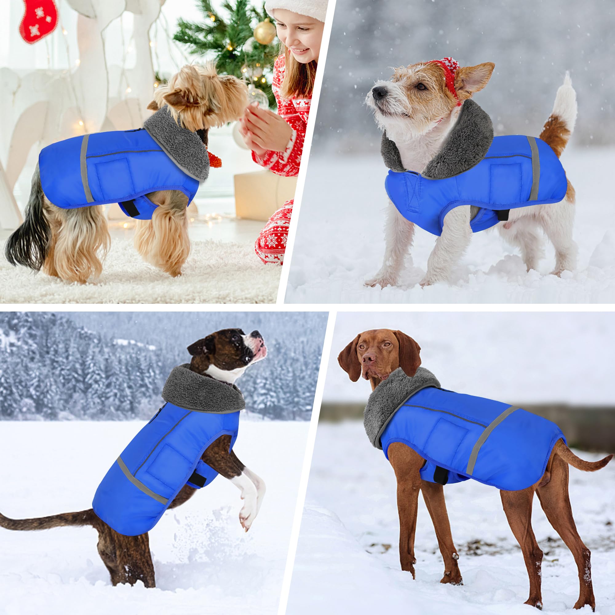 Dogcheer Waterproof Dog Coat - Adjustable Winter Jacket, Fleece Vest for Large Dogs, Blue