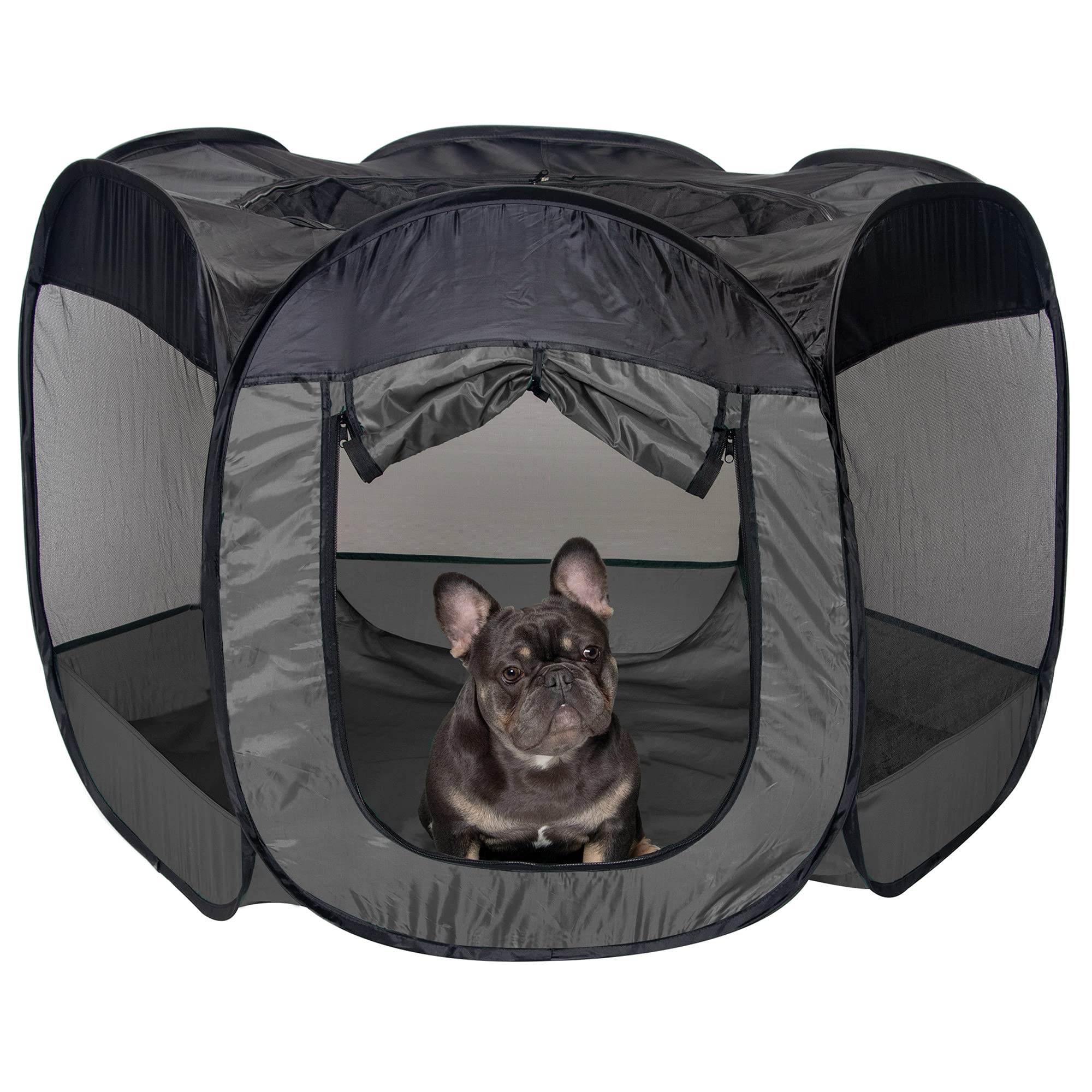 Furhaven Portable Dog Playpen Cat Tent, Pet Playground/Kennel Foldable Indoor Outdoor Zippered Puppy Crate - Gray, Large