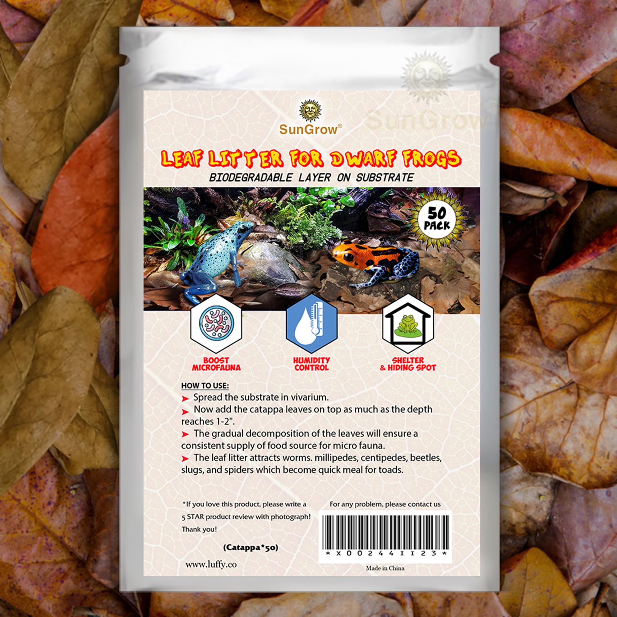 Sungrow Dwarf Frog Mini Catappa Leaves (50 Pc) - Tannin Helps Remove Ammonia, Lower Ph - Leaf Litter Indian Almond Leaves, Aquar