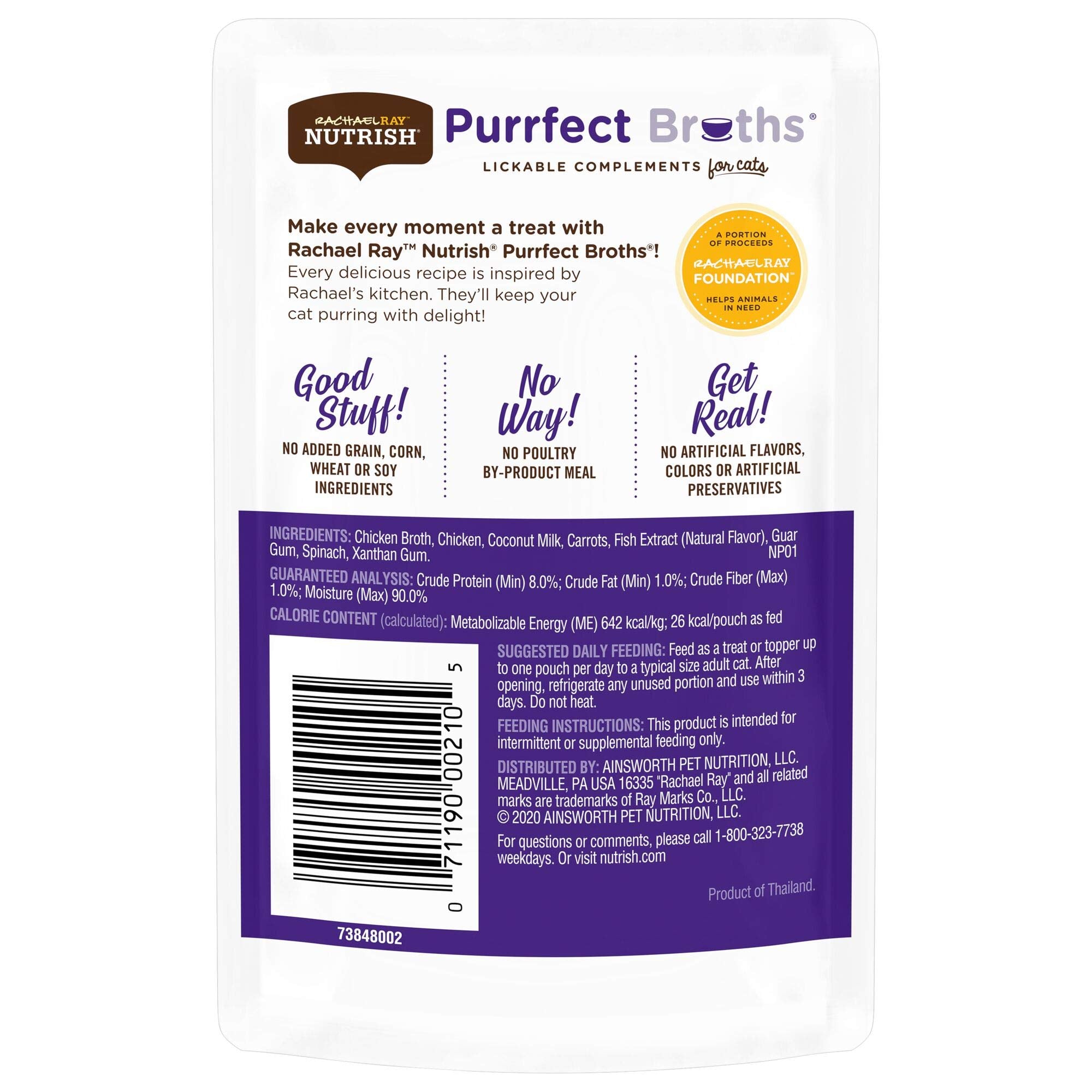 Rachael Ray Nutrish Purrfect Broths Wet Cat Food, Creamy Chicken Bisque with White Meat Chicken & Veggies Recipe, 1.4 Ounce Pouc